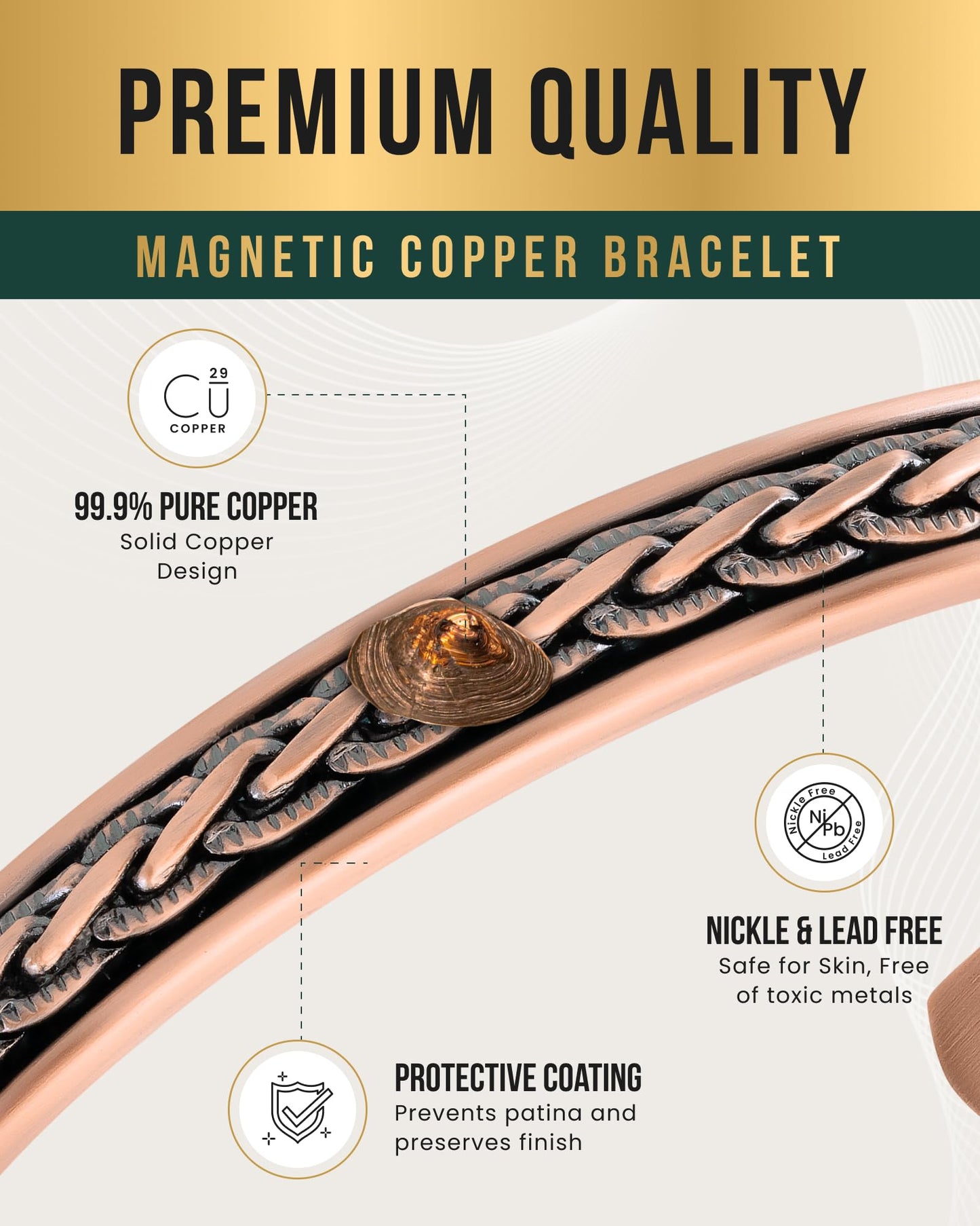 MagnetRX® Copper Magnetic Bracelets – Effective Pure Copper Bracelet for Men and Women – Copper Cuff Adjustable Magnetic Bracelet Bangles (Woven Inlay)