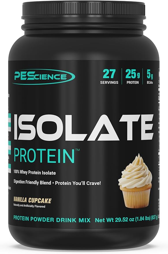 PEScience Isolate Whey Protein Powder, Vanilla Cupcake, 27 Servings, 100% Whey Protein Isolate, Low Carb, Fast Absorbing, Post Workout, Clean Protein for Women and Men