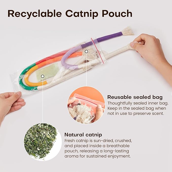 Potaroma Cat Toys Chew Ropes 3Pcs with Refillable Natural Catnip