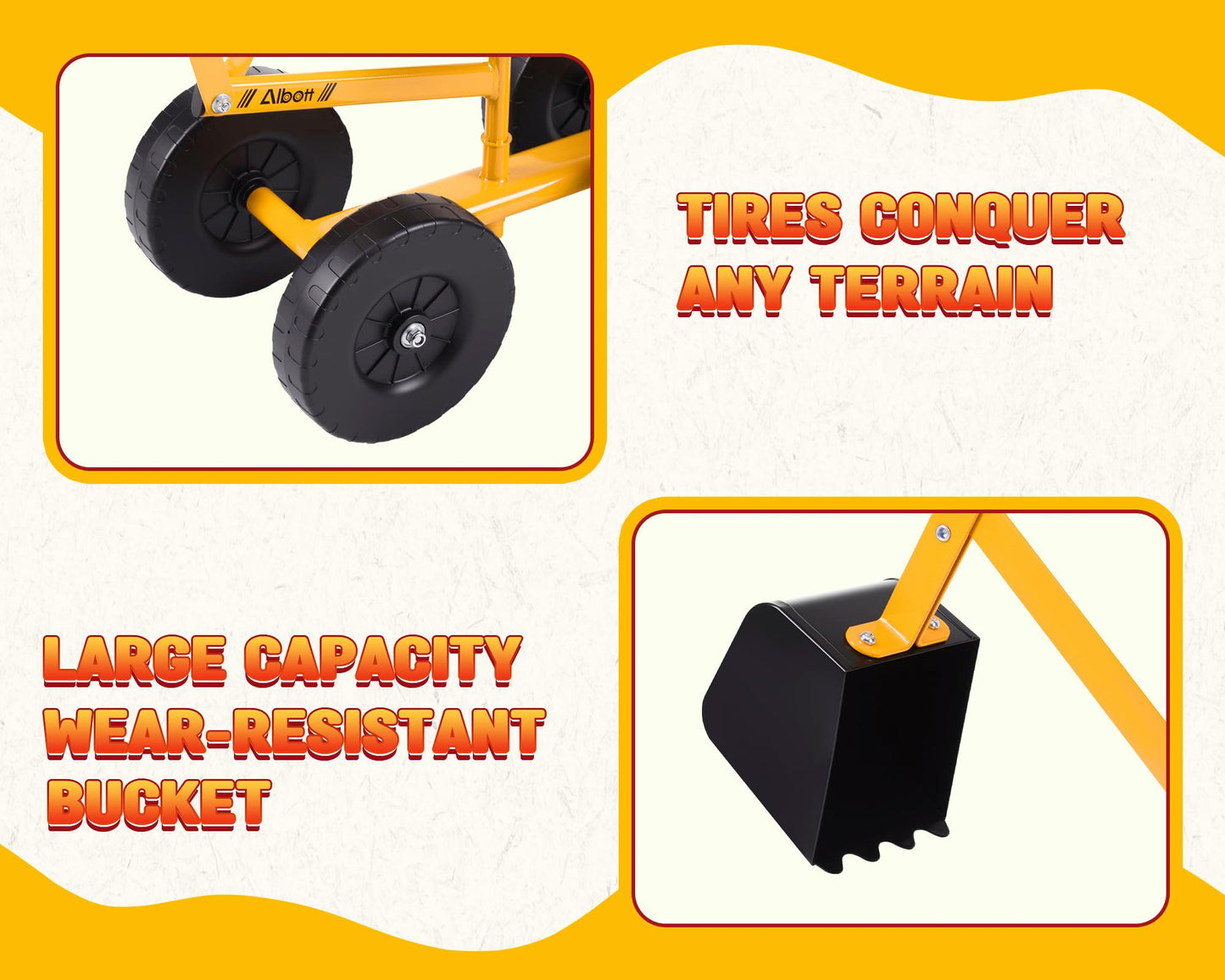 Albott Ride On Sand Digger Excavator Toys Working Crane with 8 inches Wheels and 360° Rotation Seat (Yellow)