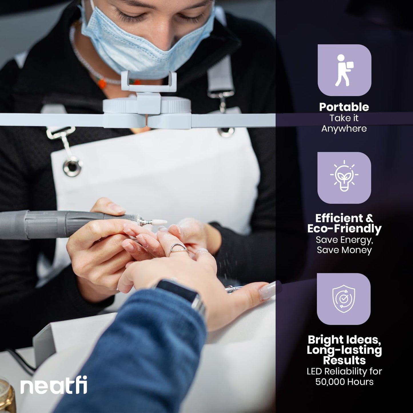Neatfi LED Nail Tech Desk Lamp | 3,500 Lumens | 40W | Adjustable 3000K–6000K Lighting | Knob Control | Lamp for Nail Techs, Estheticians, Manicure, Facials & Threading (White-2)