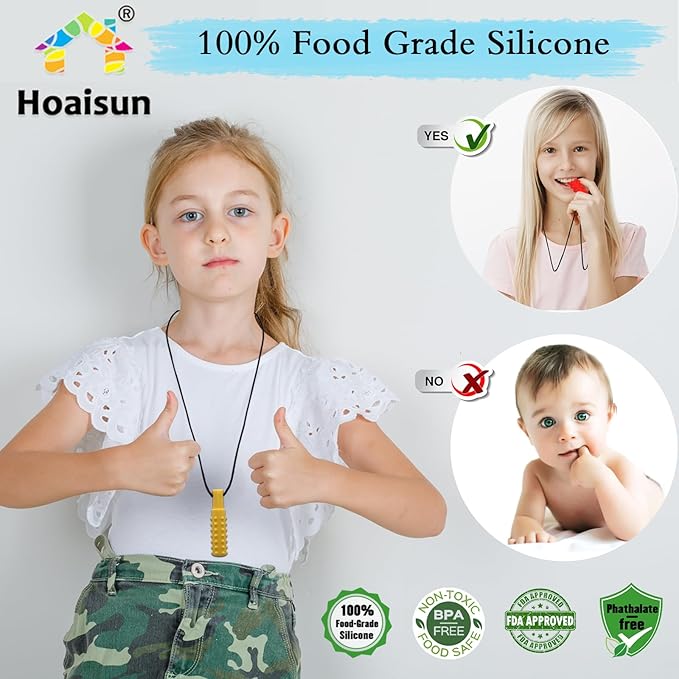 Sensory Chew Necklaces for Boys and Girls, 8 Pack Chew Necklace for Sensory Kids with Autism, ADHD, SPD, Biting, Silicone Oral Sensory Toys for Autism Adults Reduce Chewing Anxiety Fidget