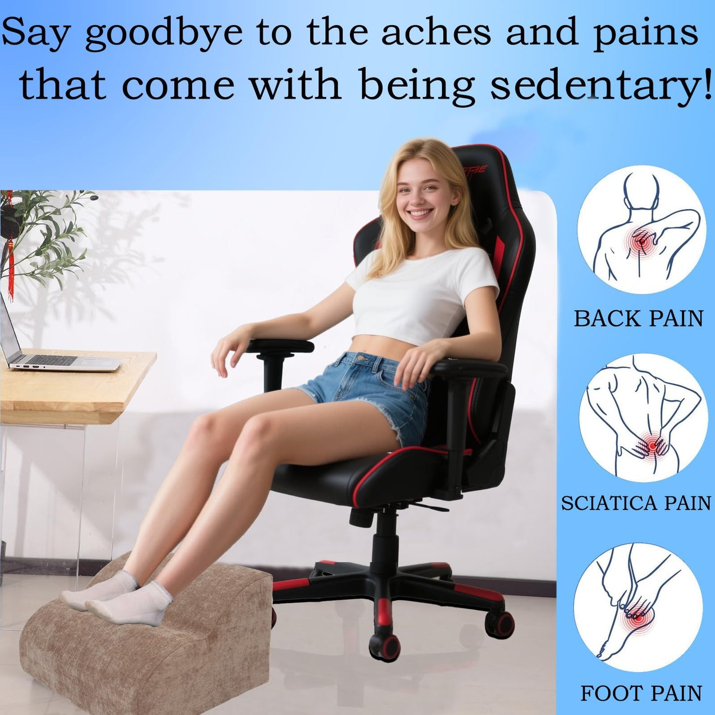 OpyTikar Foot Rest for Under Desk at Work.Multifunctional 3-Tier Foot Stool,with Washable Footrest.for Under Desk,Office Chair Gaming Chair & Sofa,Leg Elevation Pillow,Supports Posture-Brown