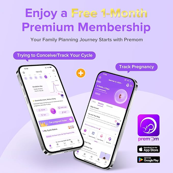 Premom Quantitative Ovulation & Pregnancy Test Kit with Sperm Friendly Fertility Lubricant: 25 LH + 5 HCG Strips + 2 Pee Cups + 2oz Lube | Accurate LH Tracking | pH Balanced | Works with Premom App.