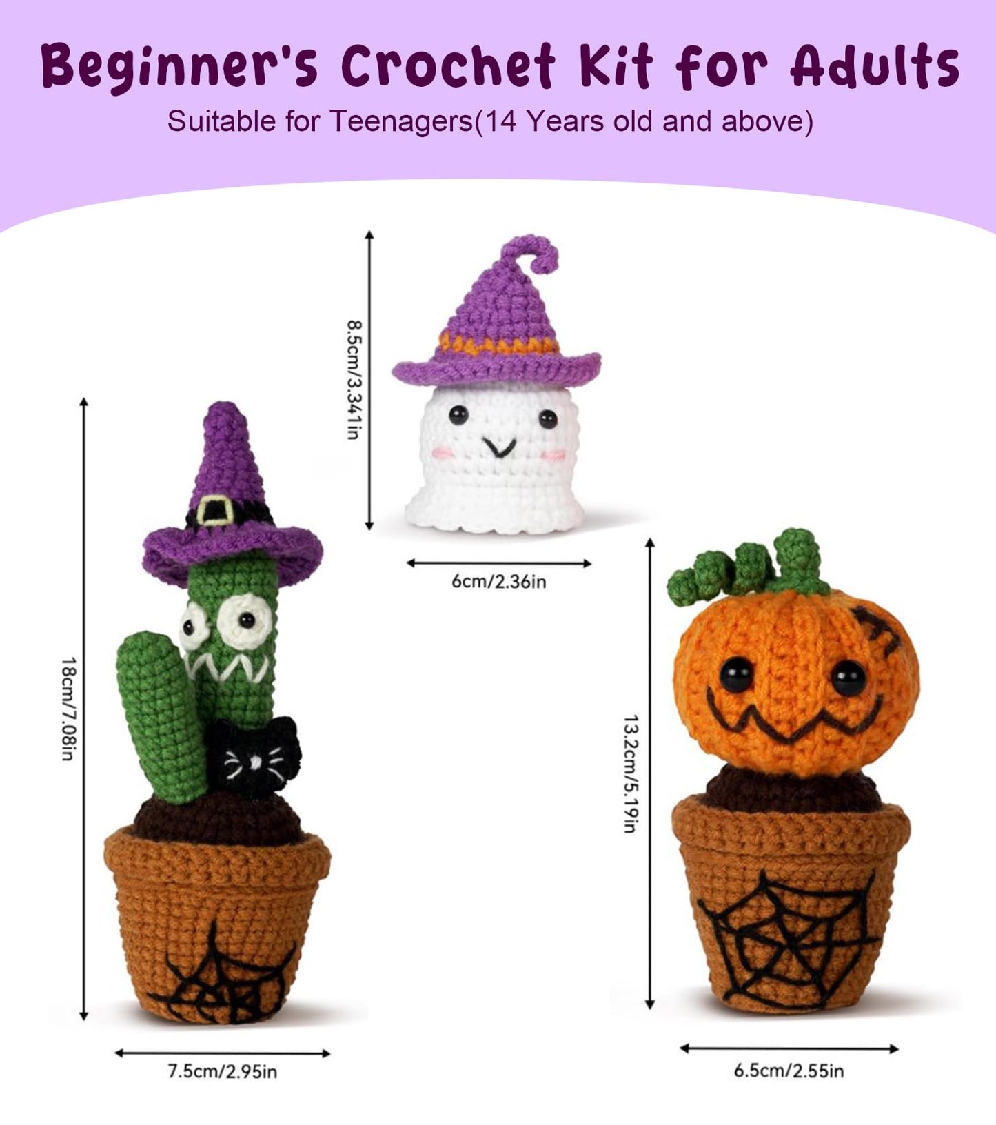Spearlcable Crochet Kit for Beginners Halloween Crochet Starter Kit DIY Amigurumi Crafts for Adults with Step-by-Step Video Tutorials, DIY Crochet Knitting Kit Halloween Decor