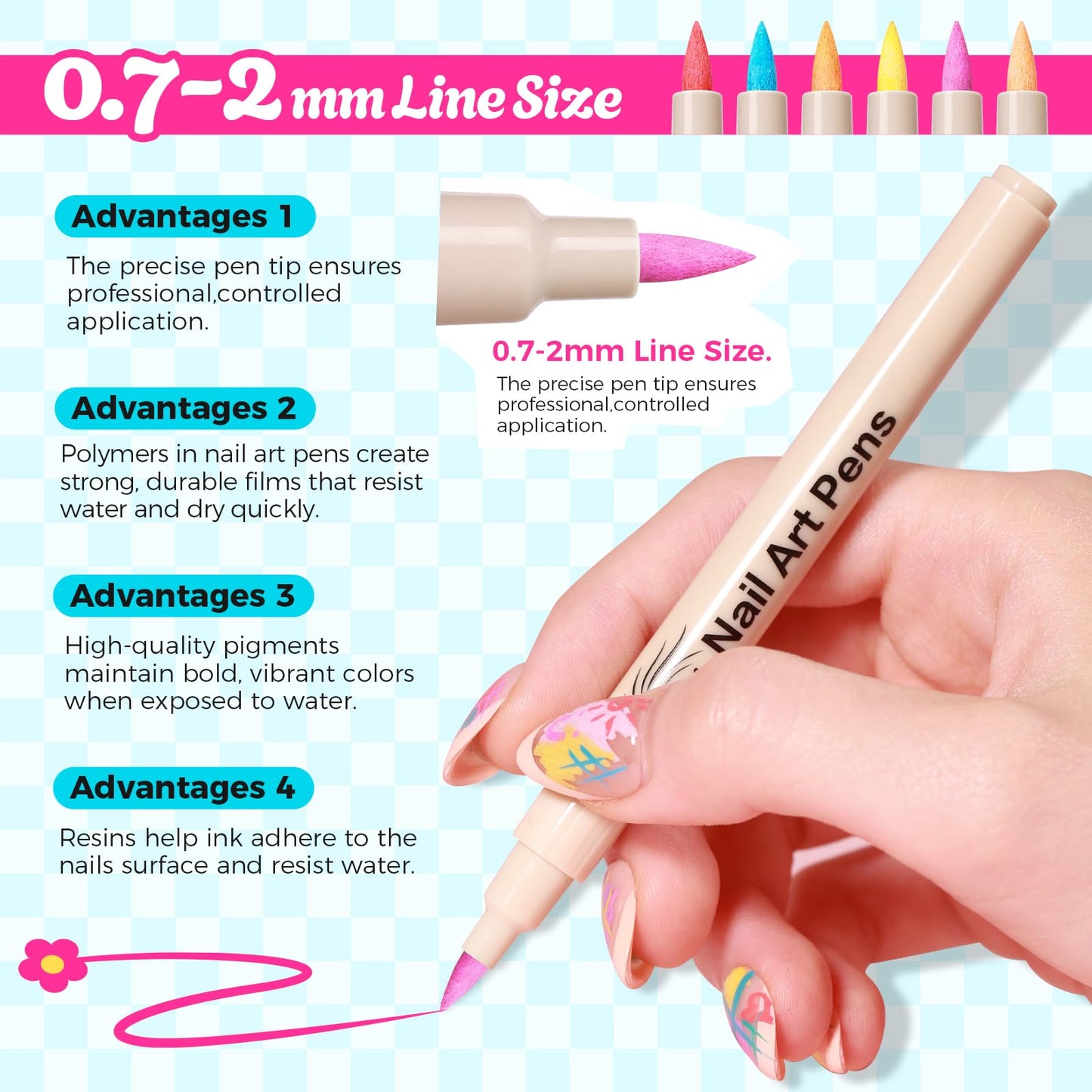 12 Color Nail Art Pens, 3D Nail Polish Pens Set 0.7mm Quick-Drying Acrylic Paint Markers Dotting Liner Drawing Pen Manicure Tools Set for Nail Design, DIY Home Salon Manicure Tools