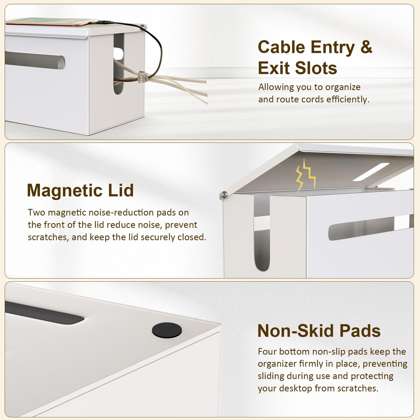 Metal Cable Management Box - Large Cable Organizer Box and Power Strip Box for Electrical Cord Hiding, Home Office Desk and Floor Cables Hider, TV Wires Storage Organization