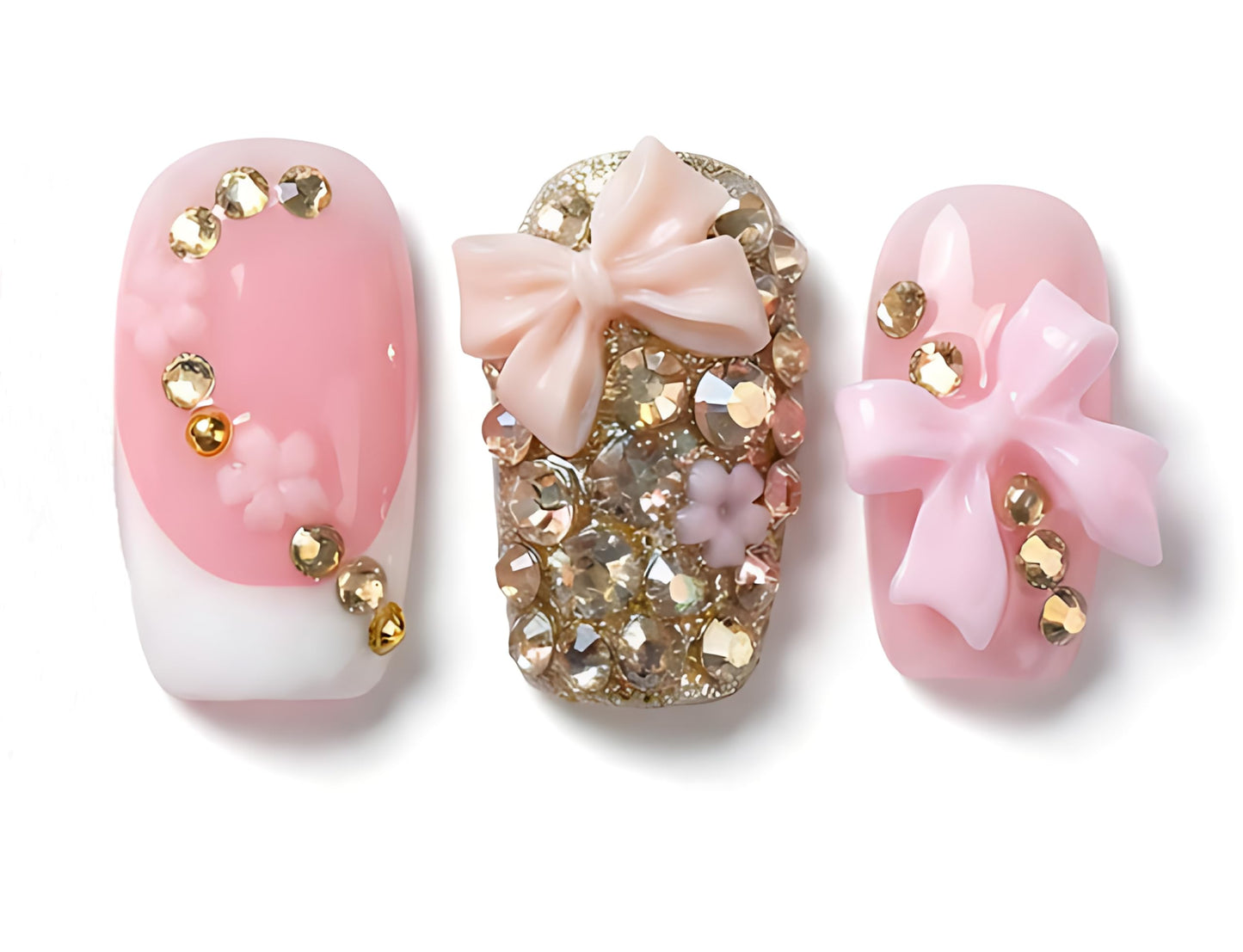 Short Square Press on Nails Handmade 3D Cute Glue on Nails for Women, Luxury Homemade Press on Nail Art Design, Fake Nails with 3D Nail Charms Size M 9