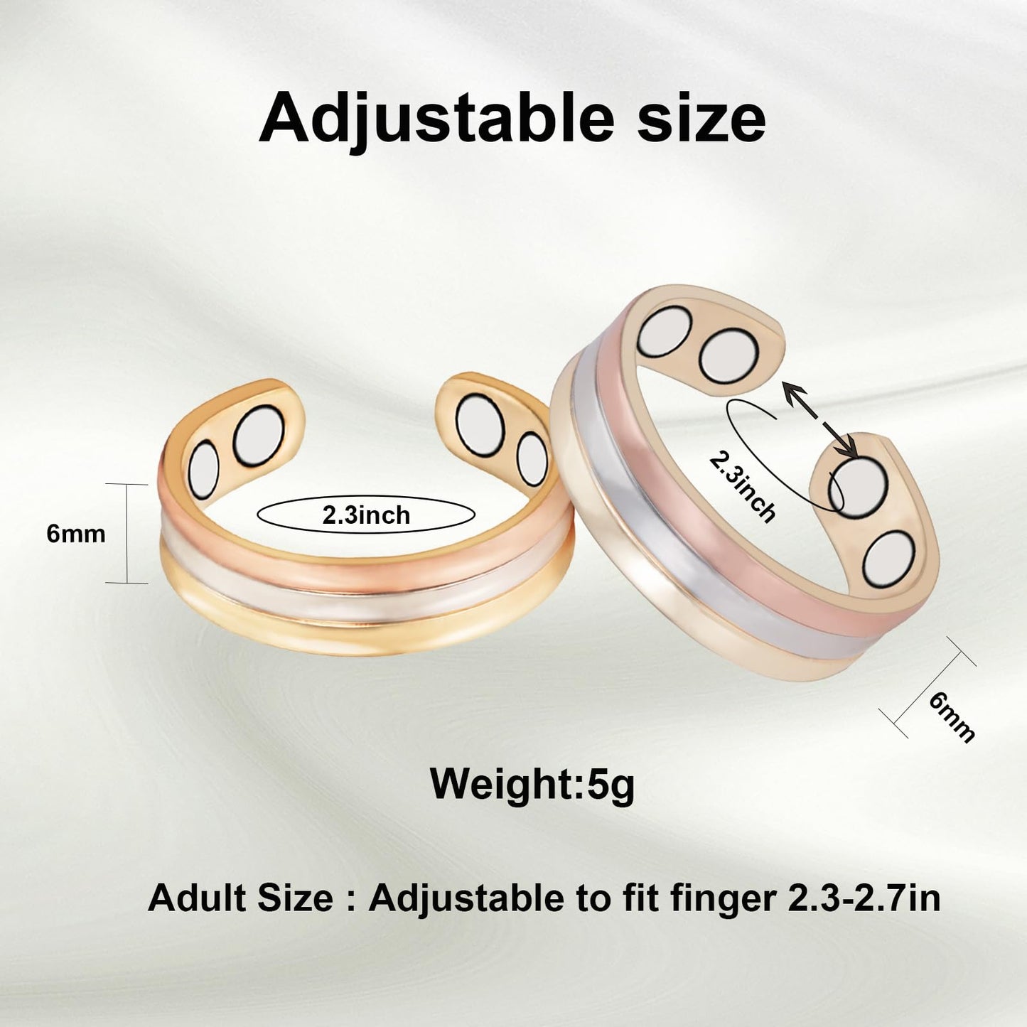 EnerMagiX Copper Rings for Women, 99% Pure Copper Adjustable Tricolour Gold Set Magnetic Ring Jewelry