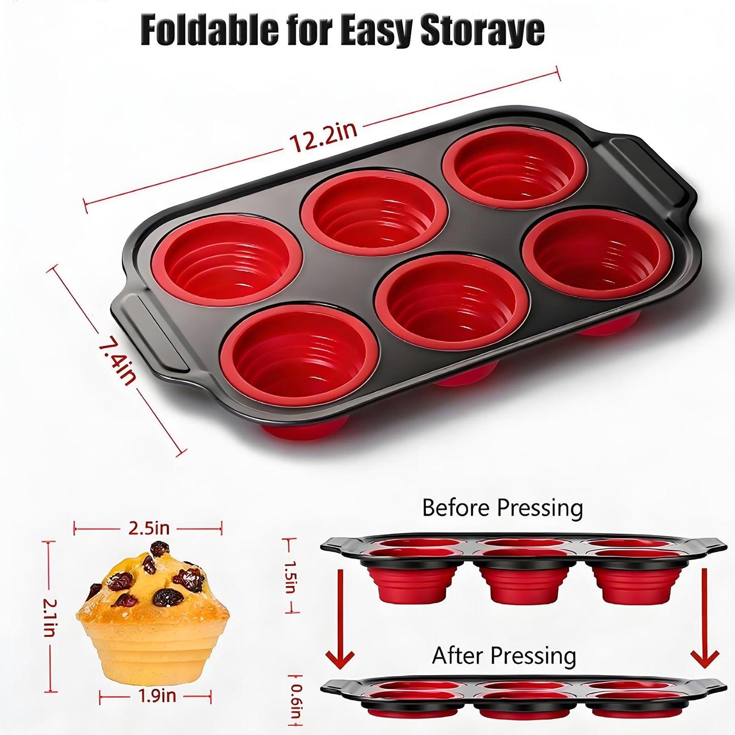 YiYeraio Silicone Muffin Pan, 6 Cups Muffin Pans for Baking with Metal Frame, Cupcake Pan, Egg Bite Molds, Muffin Tin Tray Easy to Pop Nonstick Non Toxic Bakeware for Oven
