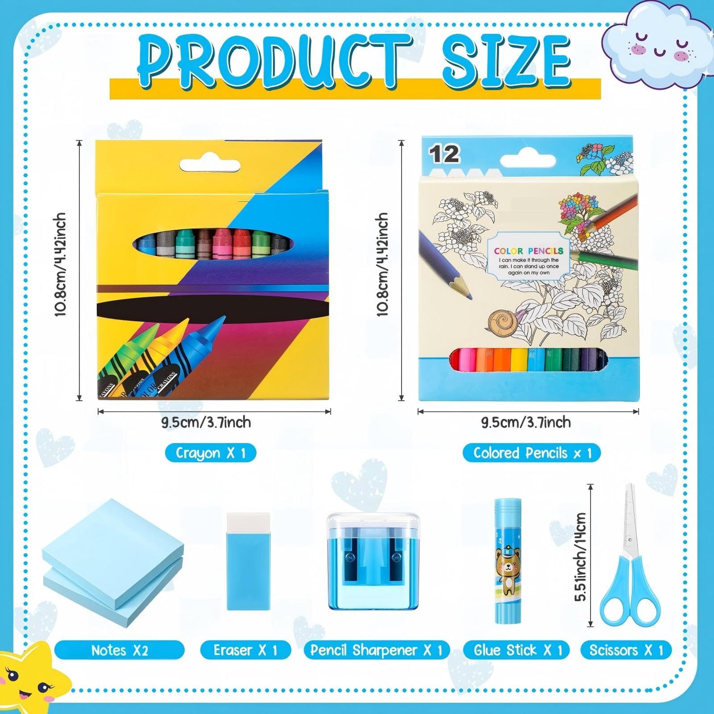 Watersay 48 Pcs School Stationary Set Essentials Bundle Include Folders Notebooks Rulers Scissors Pencils Pens and Much More Back to School Gifts for Students(Blue)