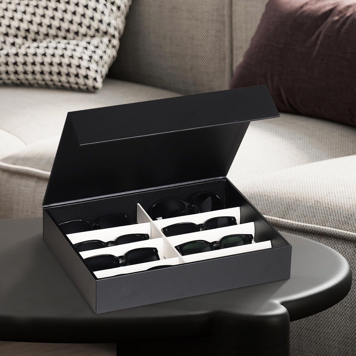 AUTOARK Leather 8 Slot Sunglasses Organizer,Eyeglasses Holder for Men Women,Multiple Glasses Display Case,Black,MKAW051