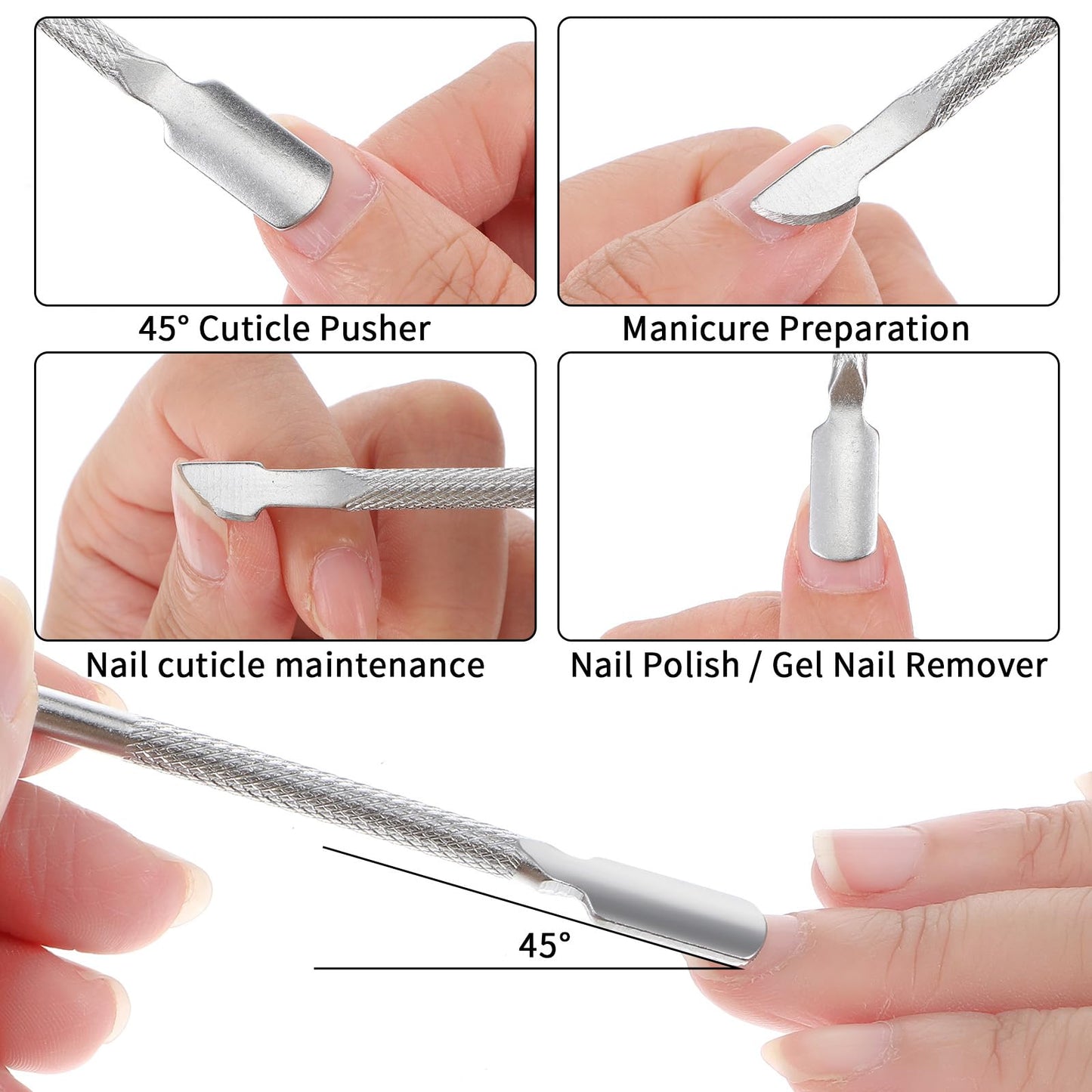 Ckhoid 20 Pieces Cuticle Trimmer with Cuticle Pusher, Professional Stainless Steel Cuticle Nippers Cuticle Remover Manicure and Pedicure Set Nail Care Kit Tools for Fingernails and Toenails (Silver)