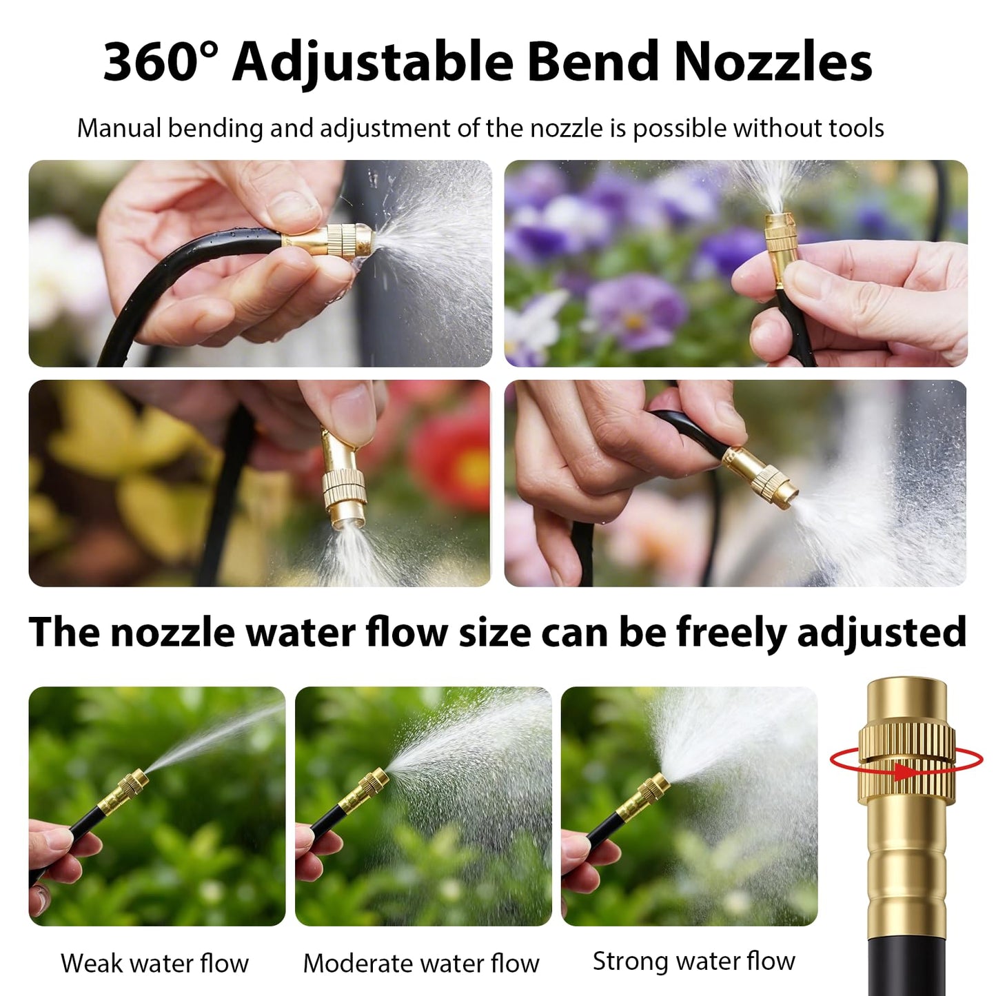 maierke 50FT 5/16 inch 360° Adjustable Drip Irrigation Kits Automatic Garden Watering Misting Atomizing System with 16pcs Bendable Nozzles for Yard, Lawn, Plant, Greenhouse, Garden(5/16 inch Hose)