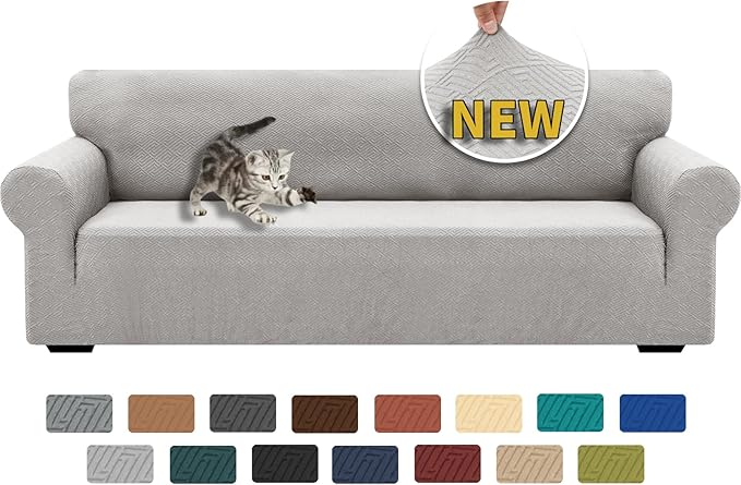 XINEAGE New Extra Large Couch Cover for 3 Cushion Couch (91"-110") 1 Piece Stretch Oversized Sofa Slipcovers Jacquard 4 Seater Furniture Protector Elastic Bottom for Kids,Pet (XL Sofa, Silver Grey)