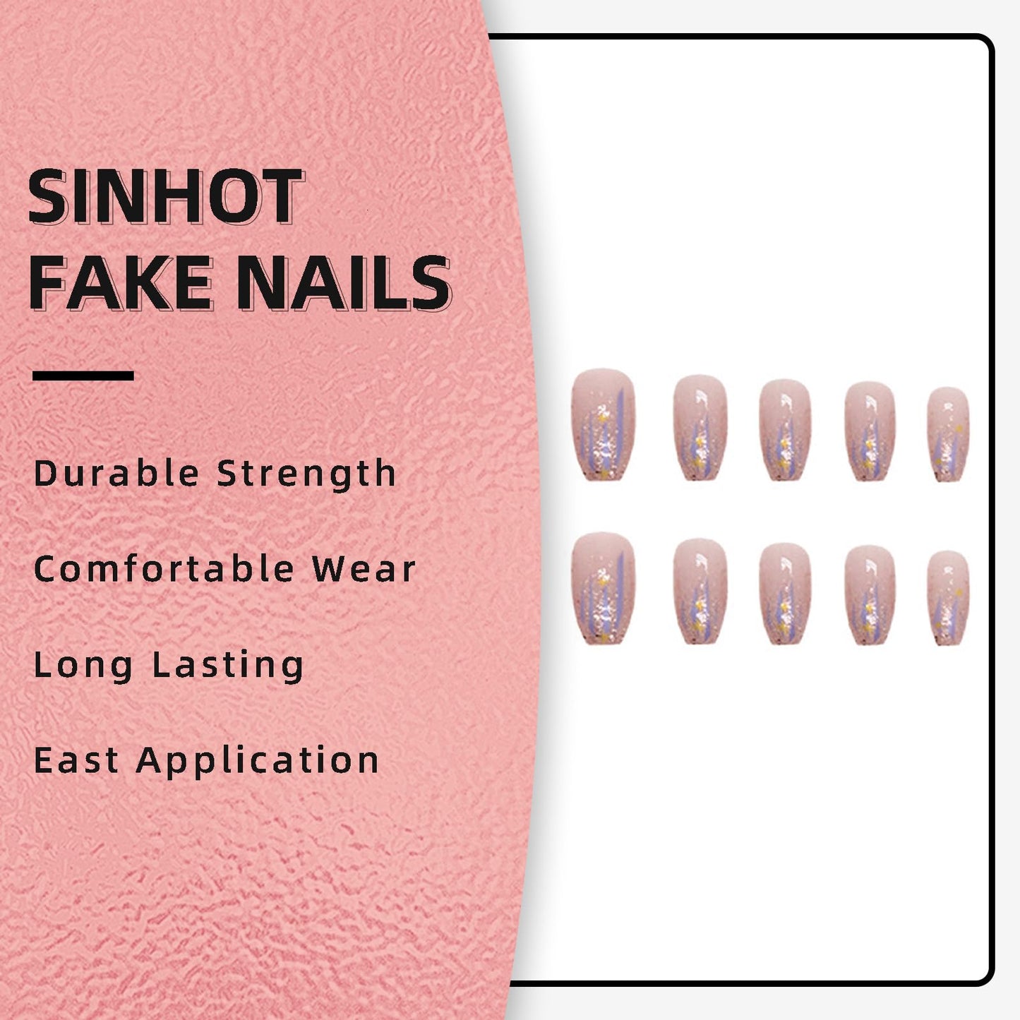 SINHOT Press on Nails - Medium Coffin Glossy Glue on Nails, Purple, 24 pcs