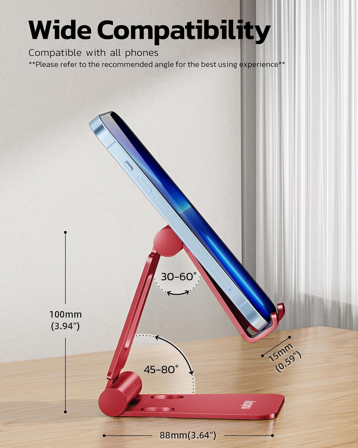 Nulaxy Dual Folding Cell Phone Stand, Fully Adjustable Foldable Desktop Phone Holder Cradle Dock Compatible with Phone 16 15 14 13 12 11 Pro Xs Xs Max Xr X 8, Nintendo Switch, All Phones - Red