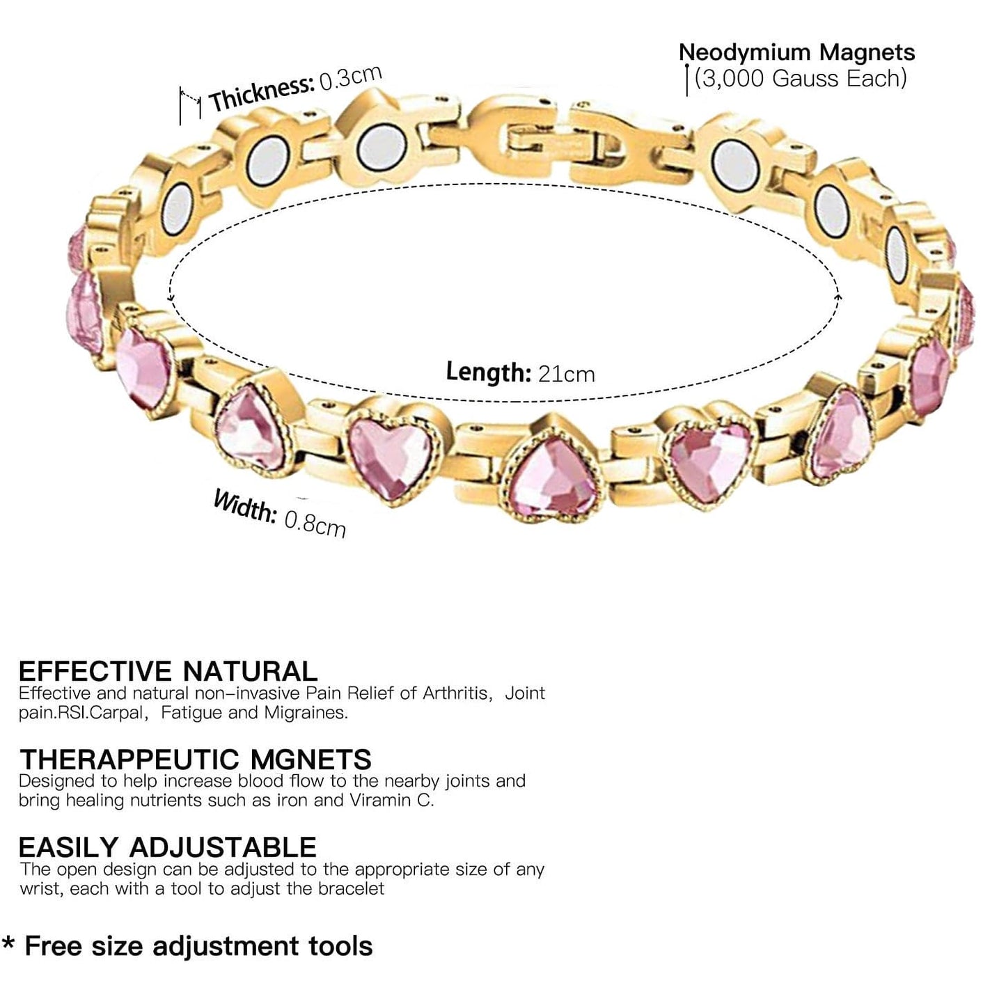 Copper Bracelet for Women, 99.99% Pure Copper Megneetic Bangle Arthritis, Effective Neodymium Lympunclog, Titanium Steel Heart Crystal Bracelets, Pulsera de Cobre para Mujer