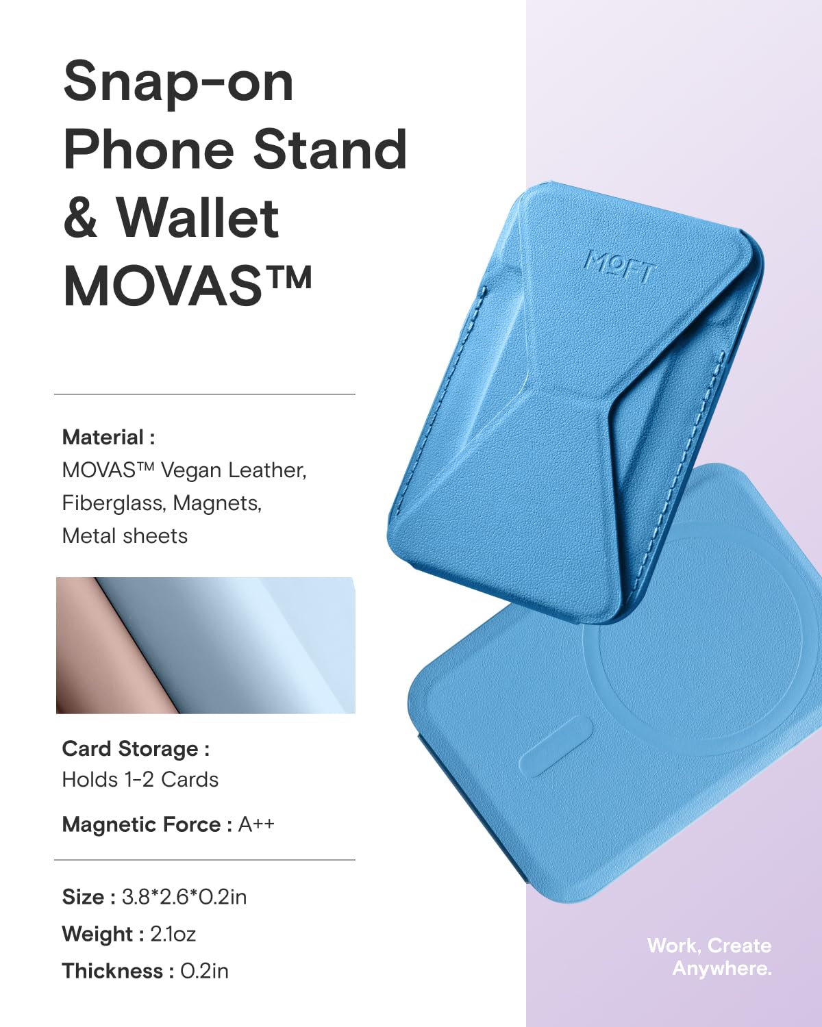 MOFT Magnetic Wallet Stand Compatible with iPhone 17/16/15/14/13/12 Series, Angle Adjustment & Magsafe Compatible MOVAS Phone Stand,Faded Jeans