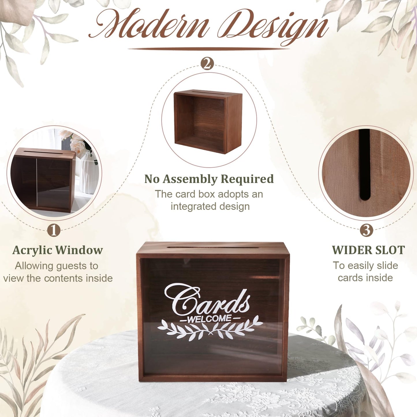 OurWarm Wooden Wedding Card Box with Slot, Money Gift Card Box for Wedding Reception, Rustic Envelope Card Box Storage for Party, Birthday, Graduation, Baby Shower, Honeymoon Funds, Wedding Gift