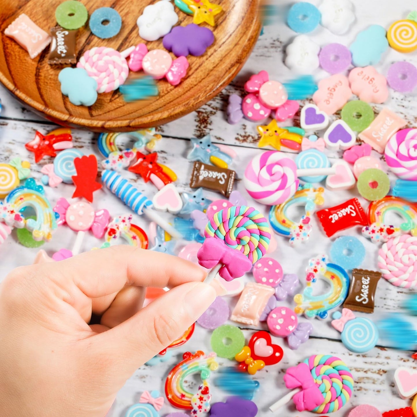 WILLBOND 120 Pieces Assorted Charms Cute Set Flatback Beads Making Kit Mixed Candy Sweets Resin Random Kawaii Candy Resin Ornaments for DIY Craft Scrapbooking Decoration