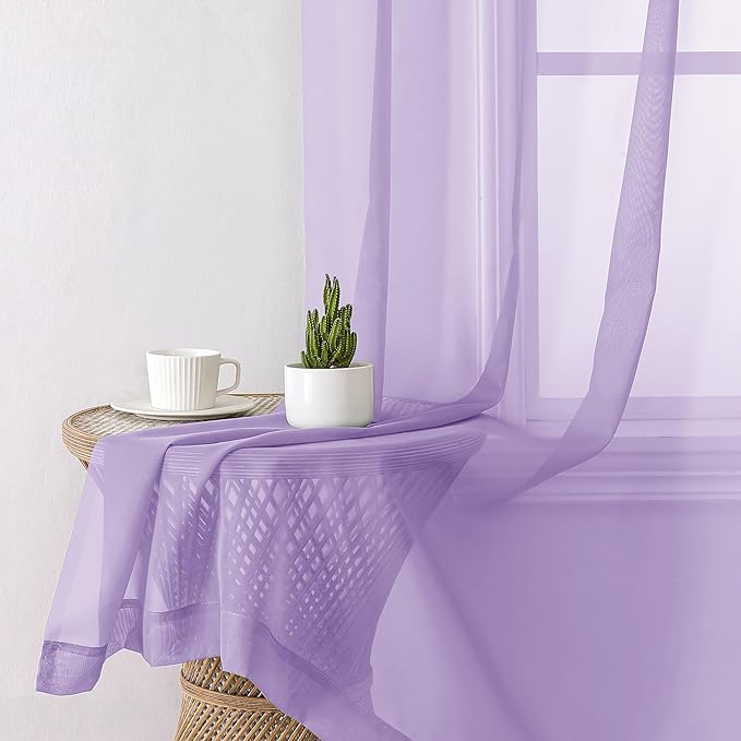 Aiyufeng Light Purple Sheer Curtain Panels Pair Sold 96 Inch Length, Light Filtering Window Curtain Drapes Treatment for Kitchen, Bedroom/Children Room, Voile Top Dual Rod Pocket, 2 Pack of 42 x 96"
