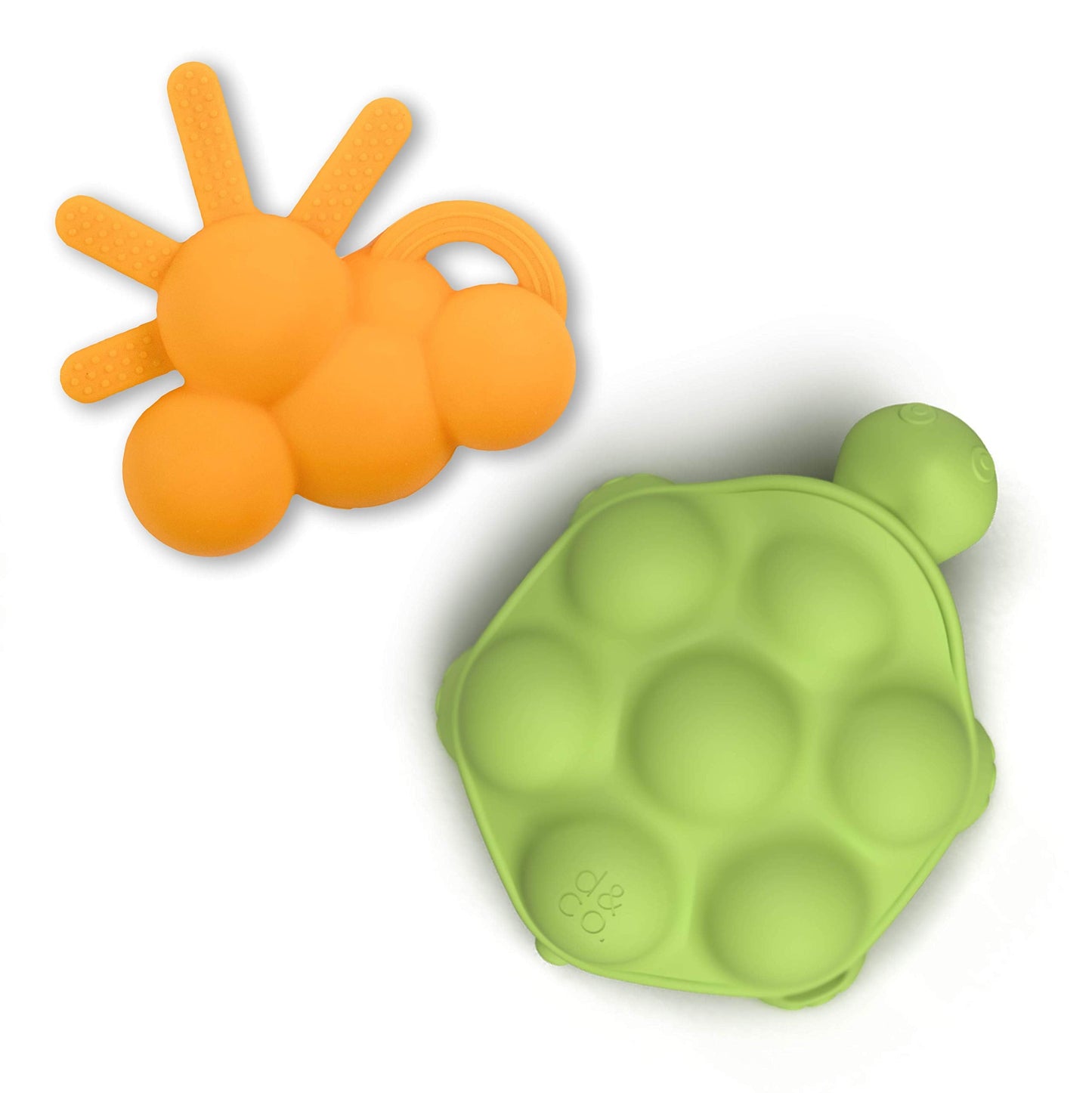 Doddle & Co. The Chew Teether with Poppable Bubbles | Toddler Teething Fidget Toy | Enhaces Oral Fit & Easy to Hold & Grab | Helps in Development for New Born Babies | Pack of 2 | Sunshine + Turtle