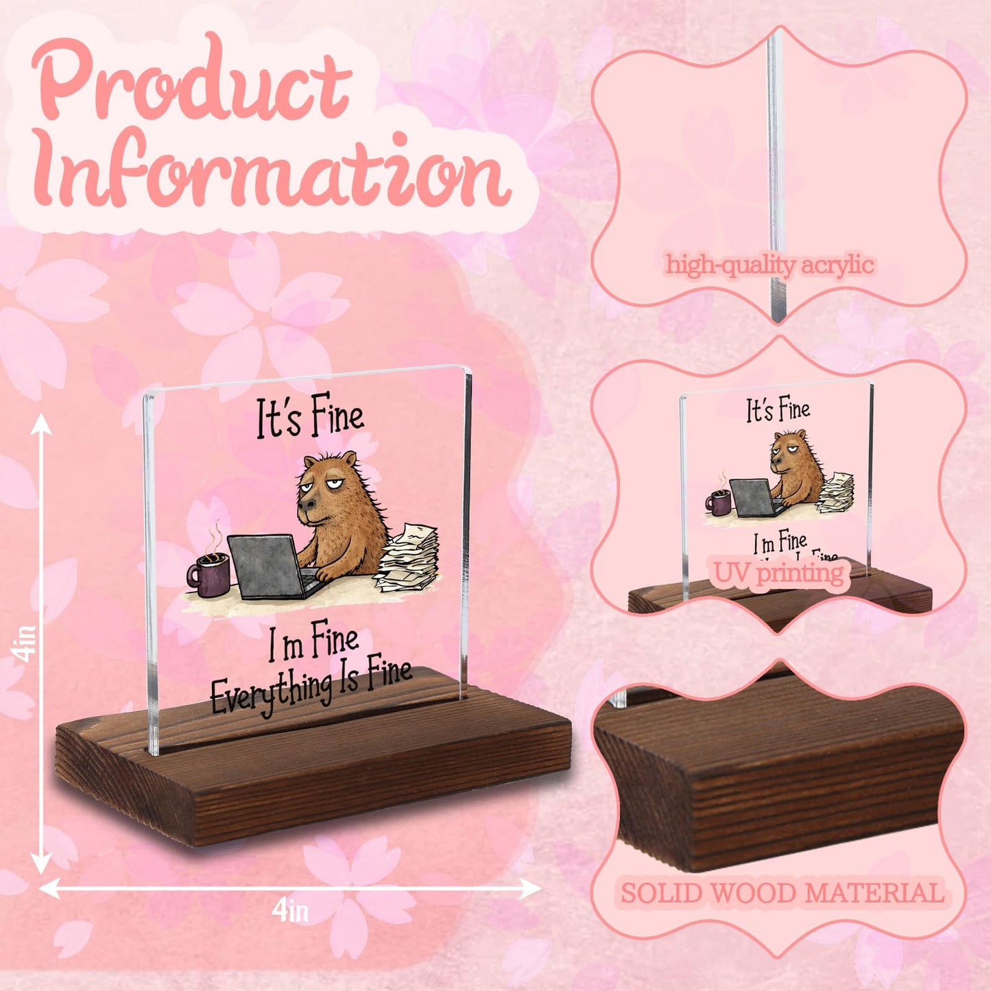 Funny Capybara Acrylic Plaque Gift, Calming Gift for Remote Worker, Relatable Desk Decor for Project Manager, Transparent Acrylic Plaque with Wooden Stand, HSJ119
