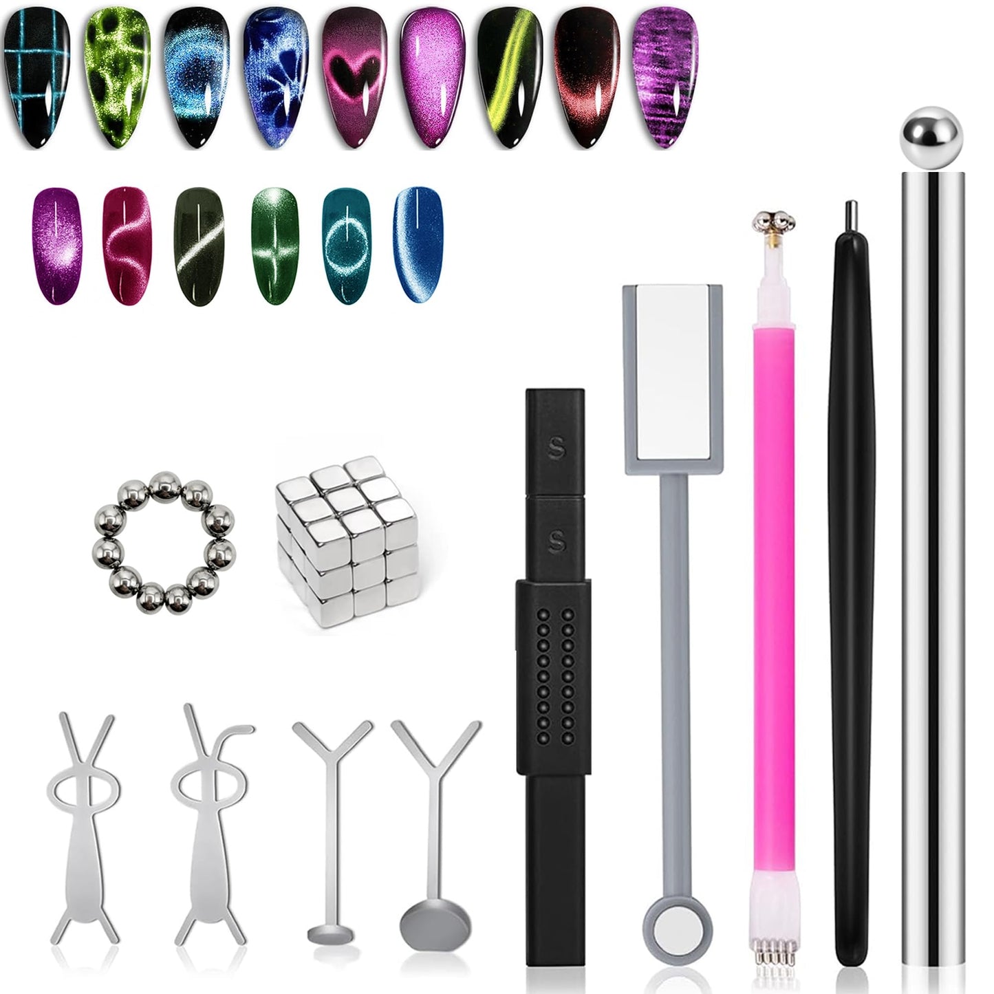 Cat Eye Magnet for Nails,12 PCS Cateye Magnets, Cat Eye Gel Nail Polish Magnet Tools (12 PCS)
