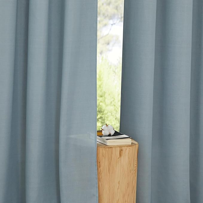 NICETOWN Linen 36 inch Curtains for Kitchen Window, Grommet Thick Flax Linen Stone Blue Small Window Treatments Privacy Assured with Light Filtering for Cafe/Kids Room, W42 x L36, 2 Panels
