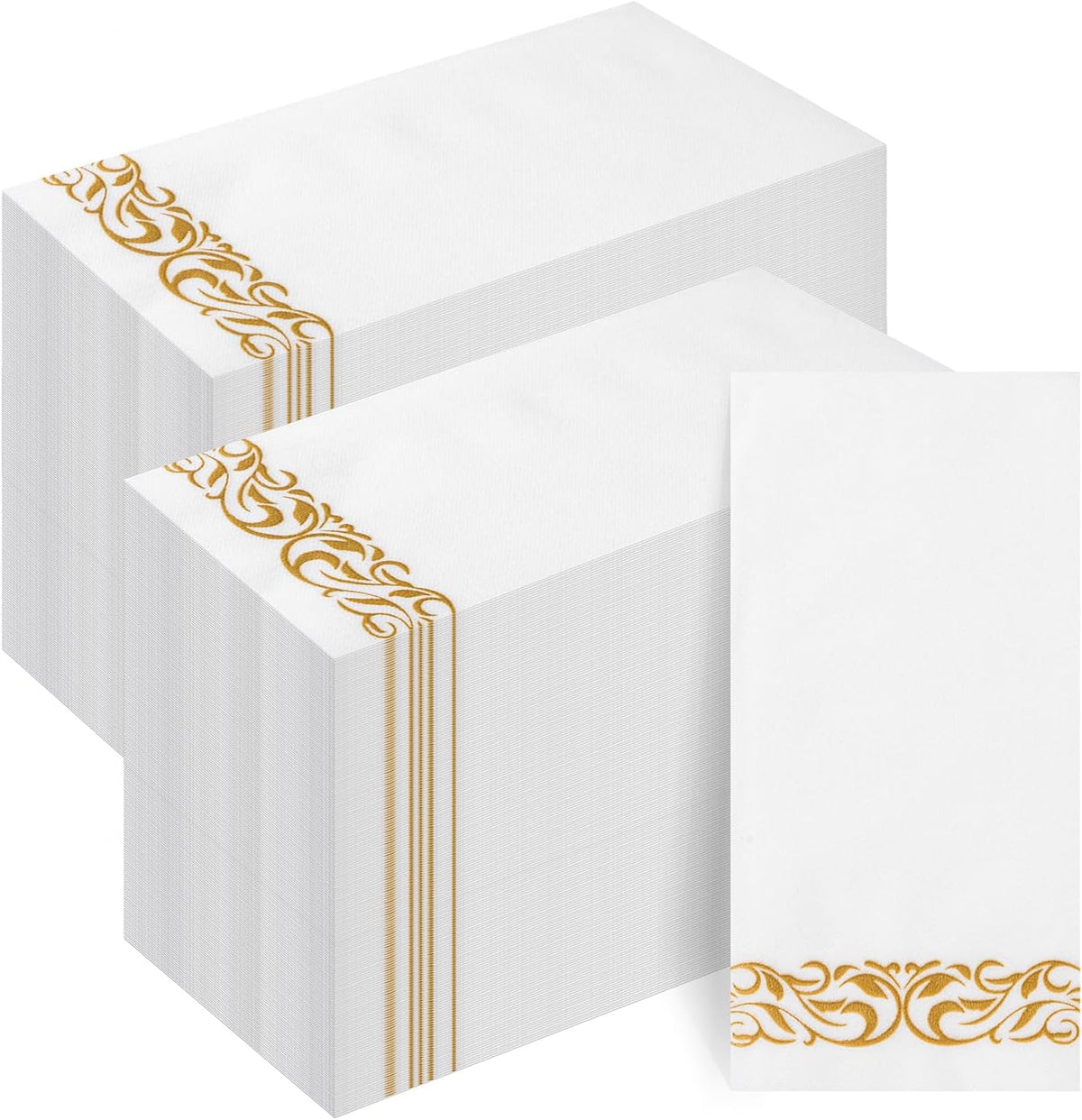 Goodluck 200-Pack Linen-Feel Disposable Guest Towels – Soft and Absorbent Paper Hand Towels for Bathroom or Kitchen – Elegant White Napkins with Gold Design for Parties, Weddings, Dinners Events