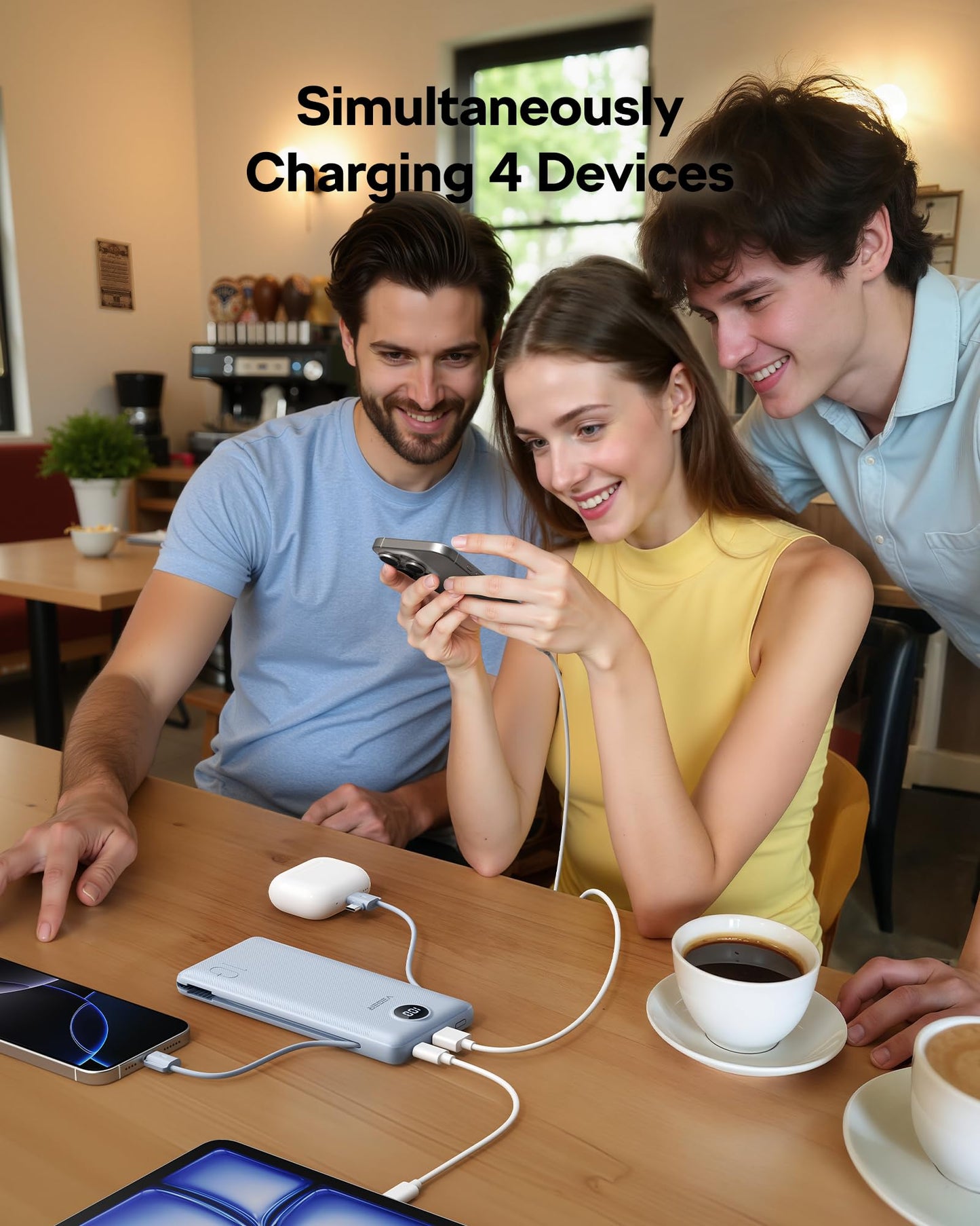 VEGER All in One Travel Portable Charger with Built-in AC Plug & Cables, 10000mAh Slim Power Bank Battery Pack, 15W Fast Charging Compatible with iPhone, Samsung, Android-White
