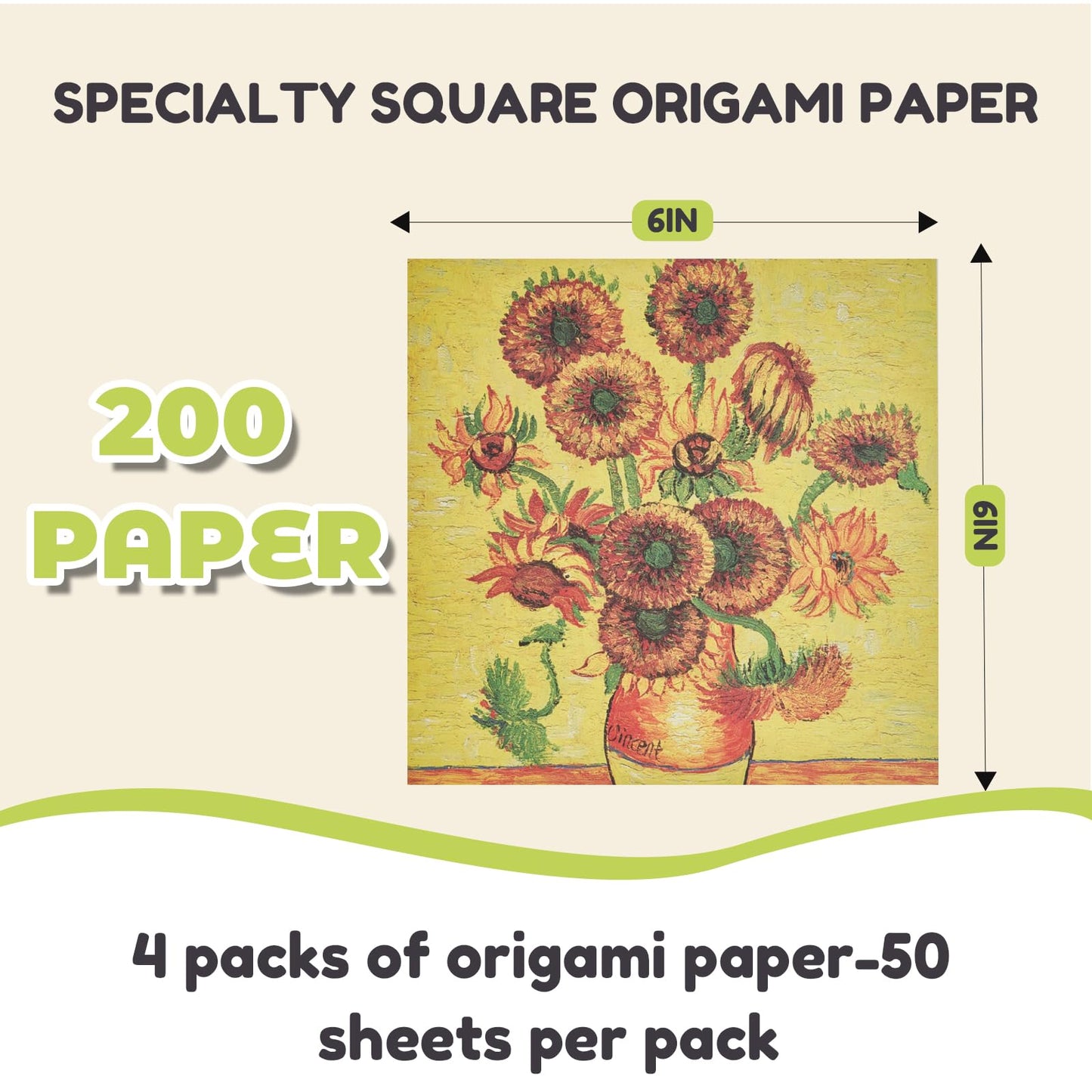 JoyCat Origami Papers, 6x6 Inches - 200 Sheets Premium Origami Paper Kit – Double Sided Patterned Paper (4-Theme Mega Pack) – Van Gogh & Monet Art, Ethnic Designs