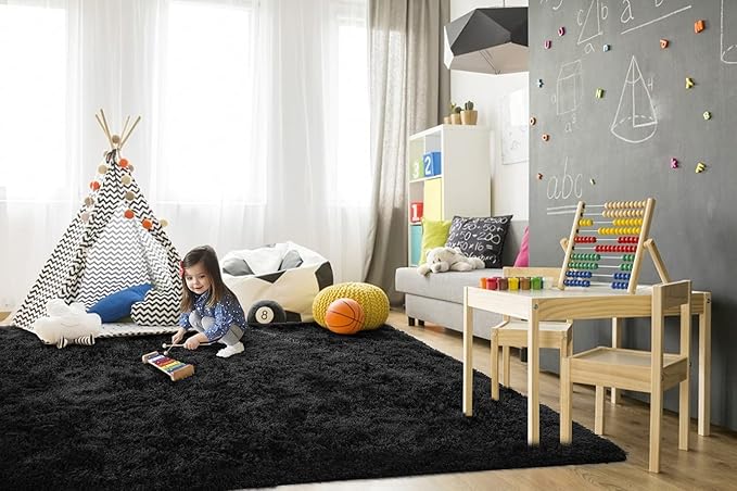 TWINNIS Super Soft Shaggy Rugs Fluffy Carpets, 10x14 Feet, Indoor Modern Plush Area Rugs for Living Room Bedroom Kids Room Nursery Home Decor, Upgrade Anti-Skid Rectangular Fuzzy Rug, Black
