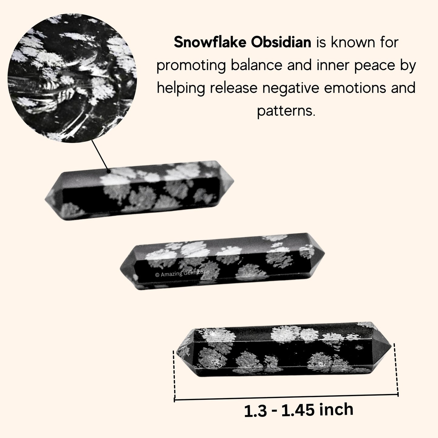 Amazing Gemstone Snowflake Obsidian Crystal Points Bulk Healing Crystals Stones - Pack of 3 Double Terminated Healing Wand Point Bulk Crystals for Crafts, Crystal Grid, DIY Work