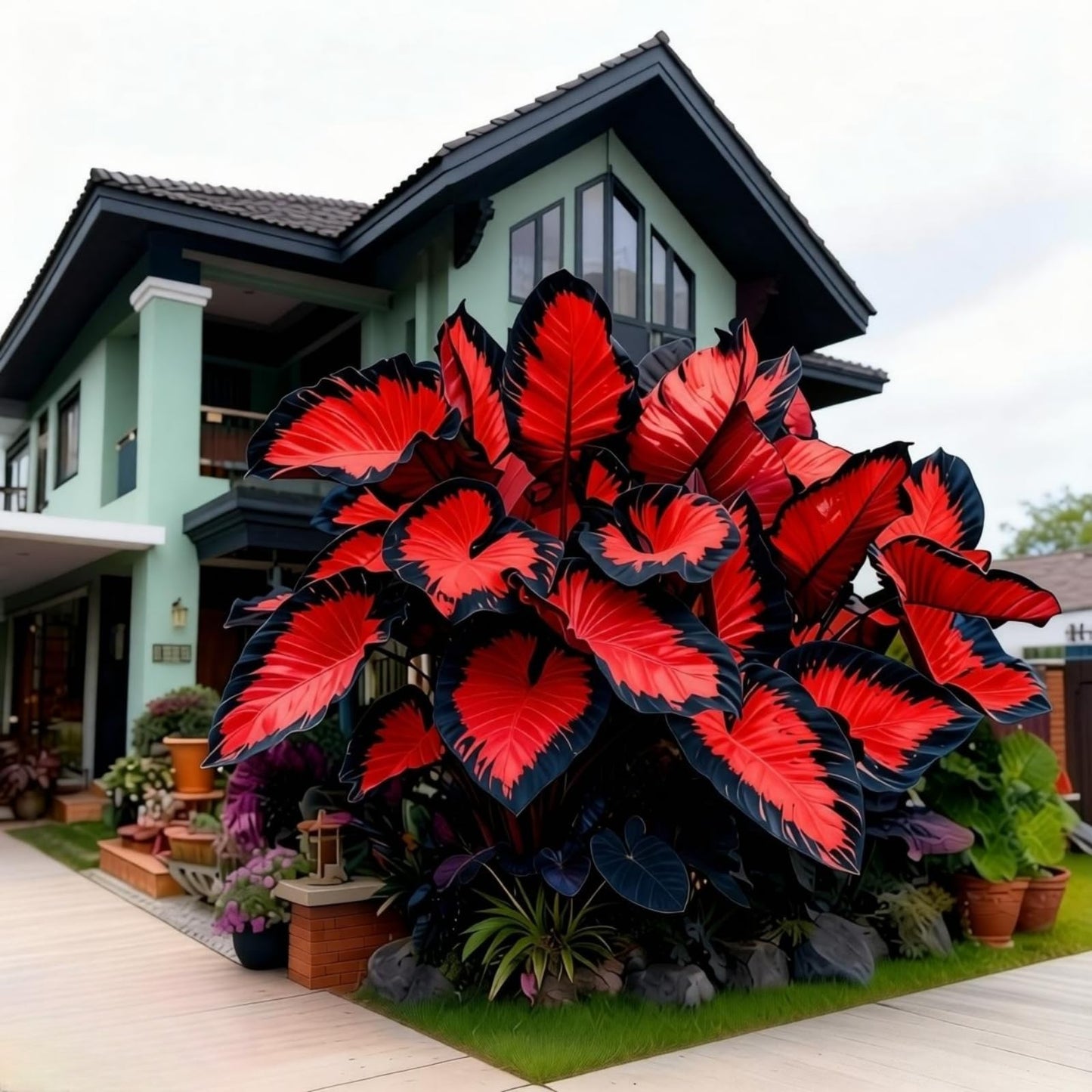 JWDSKT Variegated Elephant Ear Rare-Stunning Look, Garden Favorite-Drought-Tolerant, Striking Colors and Patterns (6)