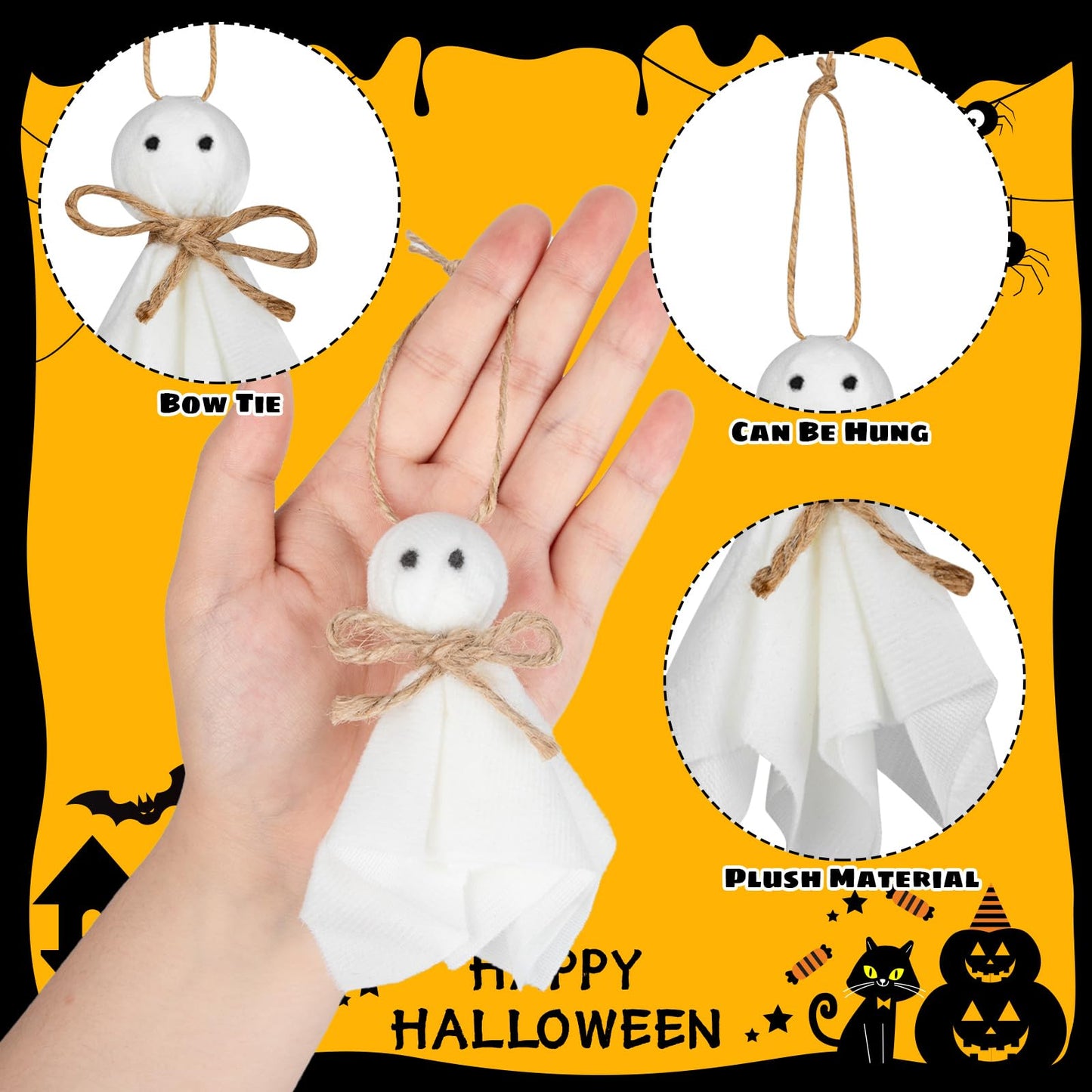 40 Pcs Small Halloween Ghost Hanging Ornaments, 4Inch Mini Halloween Cute Ghost Tree Ornaments Decor for Bedroom, Classroom, Yard, House Party