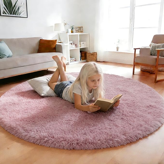 yulidayang Fluffy Round Area Rugs for Living Room,Blush 6'X6'Shag Circle Area Rugs for Bedroom,Non Slip Fuzzy Plush Rug for Kids Room Boys Girls Room and Dorm