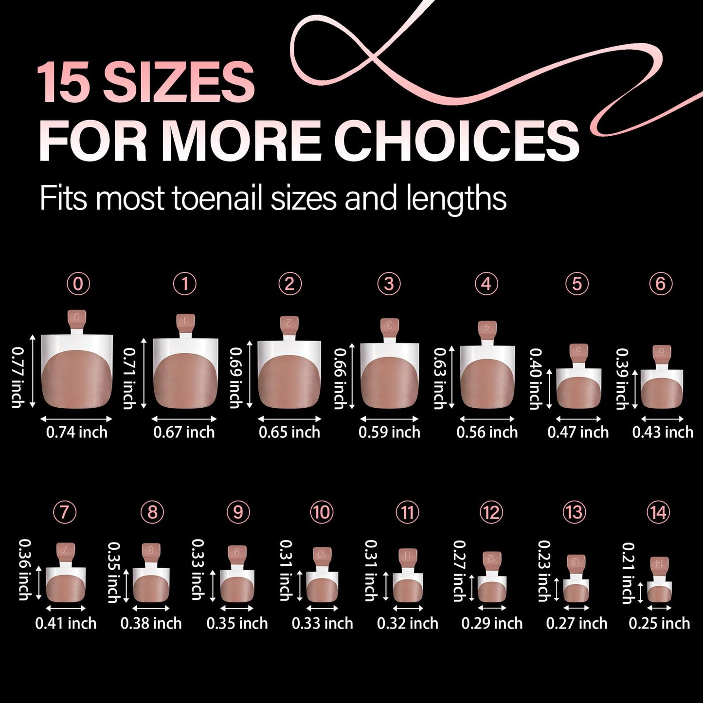 AILLSA French Tip Press on Toe Nails, 150PCS Sharp Square Brown Pink Acrylic Fake Toenails 15 Sizes Full Cover Long-Lasting for Women DIY Pedicure