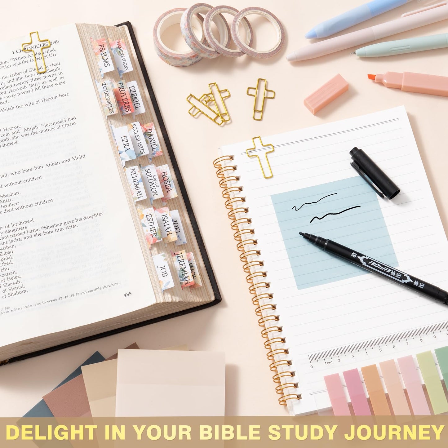 Bible Study Supplies Journaling Kit for Women with Bible Cover Case, Mothers Day Christian Gifts for Women Mom, Bible Study Tools Accessories Set w/Highlighter Pen, Pencil Case Notebook Annotation Kit