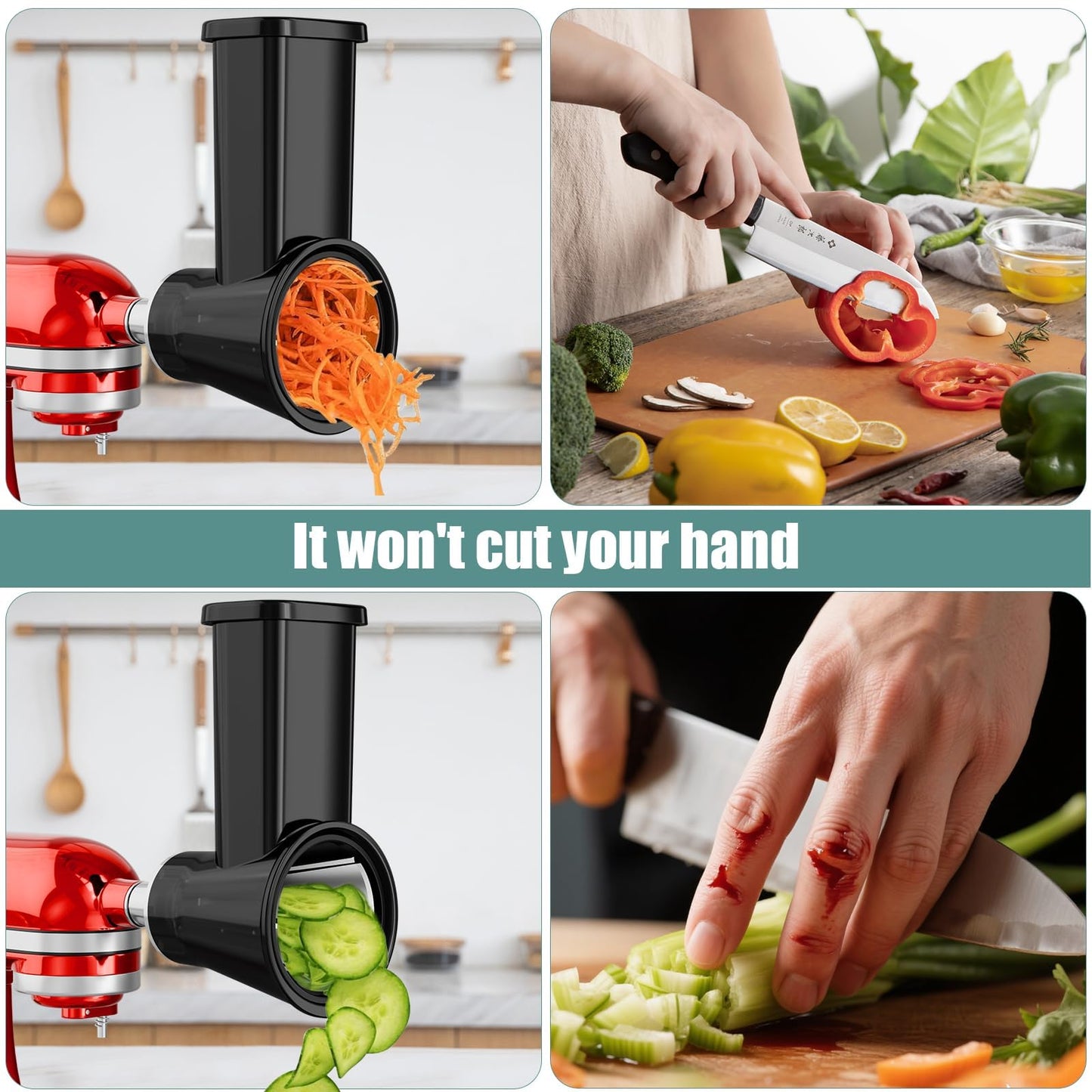 Slicer Shredder Attachment for Kitchenaid Stand Mixer, Salad Machine with Vegetable Slicer, Salad Maker, Food Slicers Cheese Grater Attachments for Kitchenaid Mixer Dishwasher Safe, Black