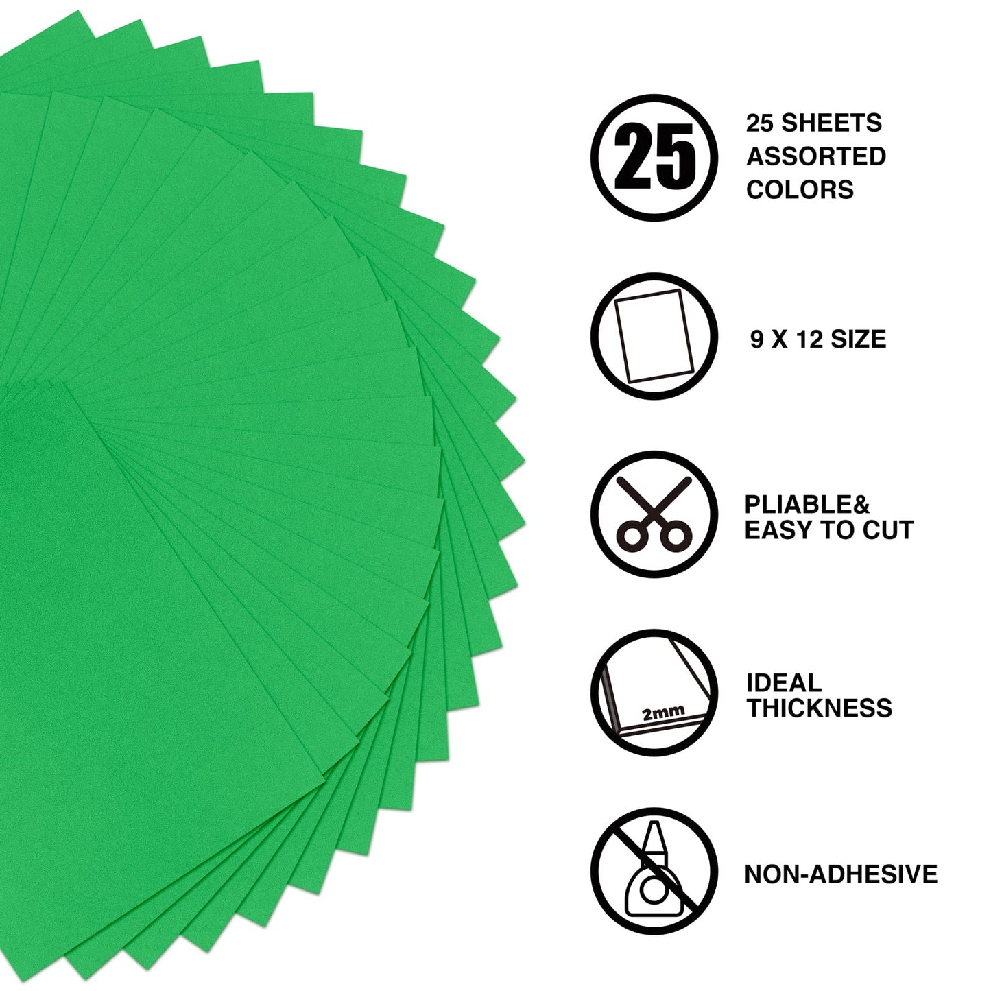 9 x 12 Inch Green Foam Sheets Crafts, 2mm Thick. 25 Pack Premium Green Foam Papers Set, for Crafting,DIY Project,Classroom, Scrapbooking, 3D Card Making