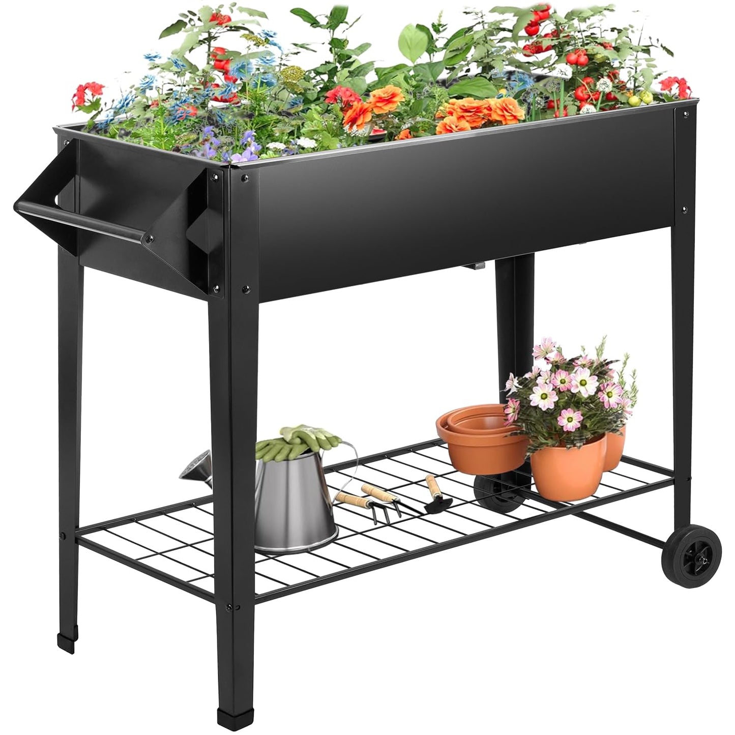Kendane 32" Elevated Raised Garden Bed Outdoor - Rust-Resistant Metal Spacious Planter Box with Drainage Holes for Patio Balcony Deck Small Space - Grows Vegetables Tomatoes Herbs Flowers