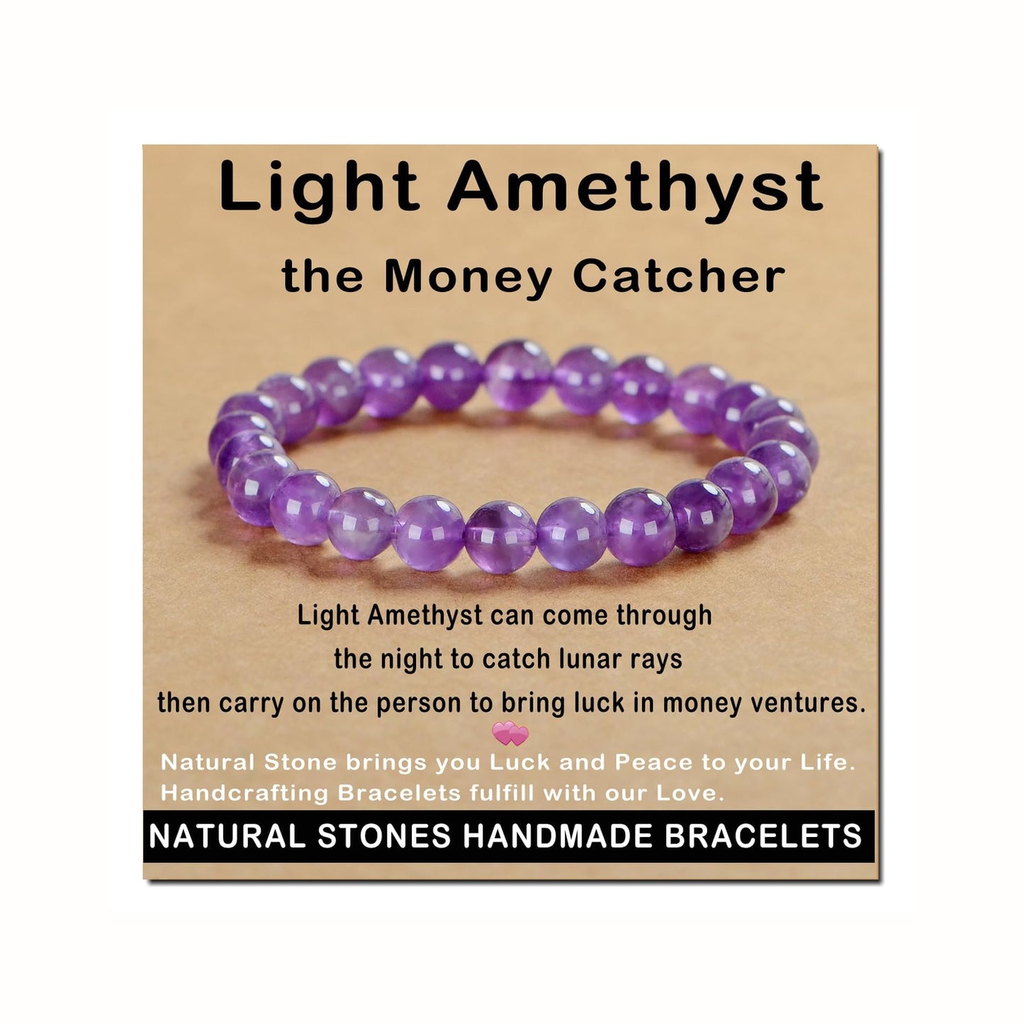 AD Beads Handmade Gemstone Stretch Elastic Bracelet Crystal Healing Reiki Nature's Beauty and Spiritual Essence Unisex (8mm, Purple Amethyst)