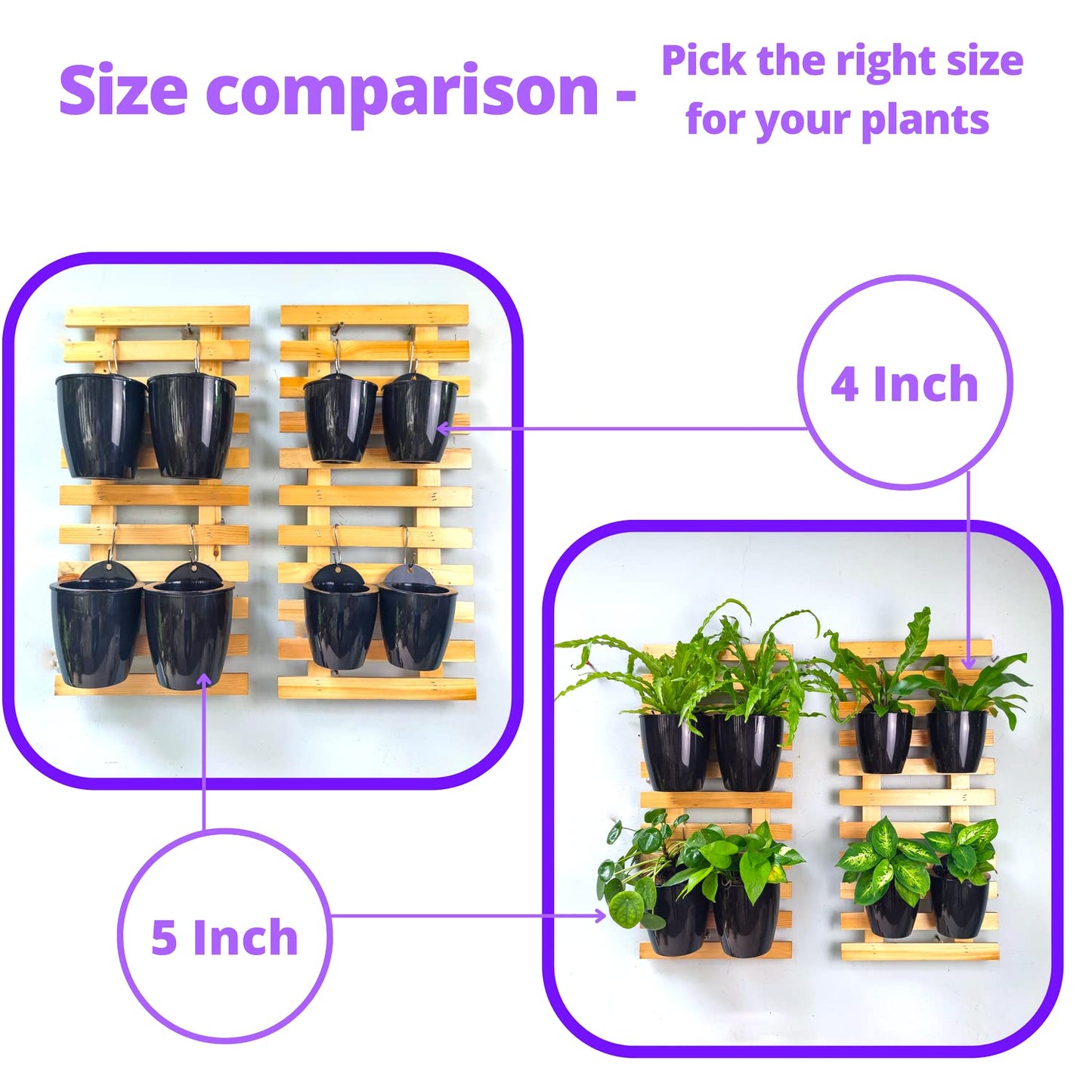 LaLaGreen Bundle- 2-Pack, 16 Inch Rectangular Self Watering Planter + 10-Pack, 5 Inch Black Self Watering Plastic Pot Decorative Eco Living Wall Mount Hanging Garden Windowsill Herb Boxes Indoor Home