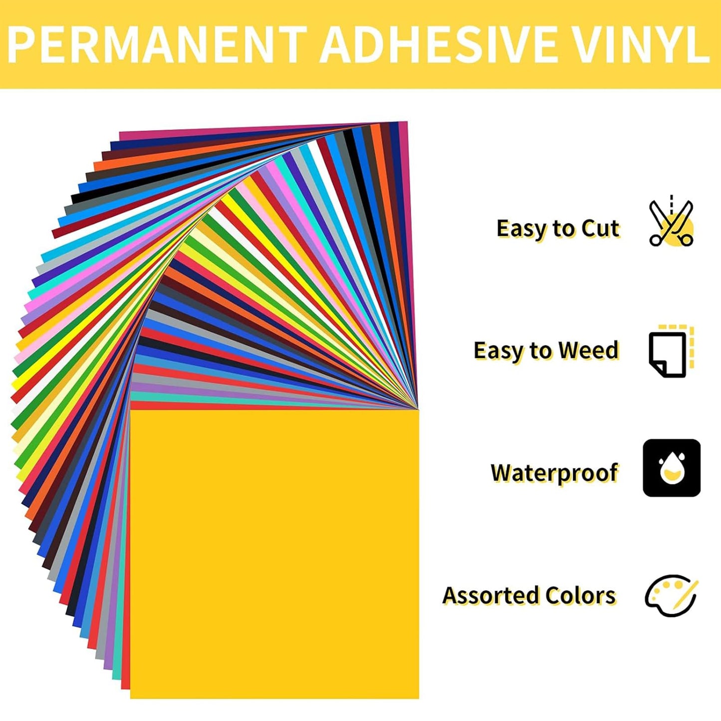 Huaxing Permanent Adhesive Vinyl Bundle - 90 Pack Vinyl Sheets (12”x12”, Glossy, Matte, Metallic) for Most Cutting Machines and Party Decoration, Sticker, Craft Cutter, Car Decal.