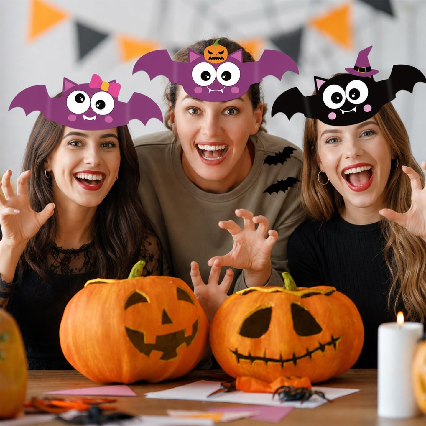 Qyeahkj 24 Sets Halloween Bat Paper Headband Crown Craft Kits Bat Theme Paper Crown Making Kit Easy DIY Art and Craft Crown Hats Halloween Party Supplies for Activities & Parties