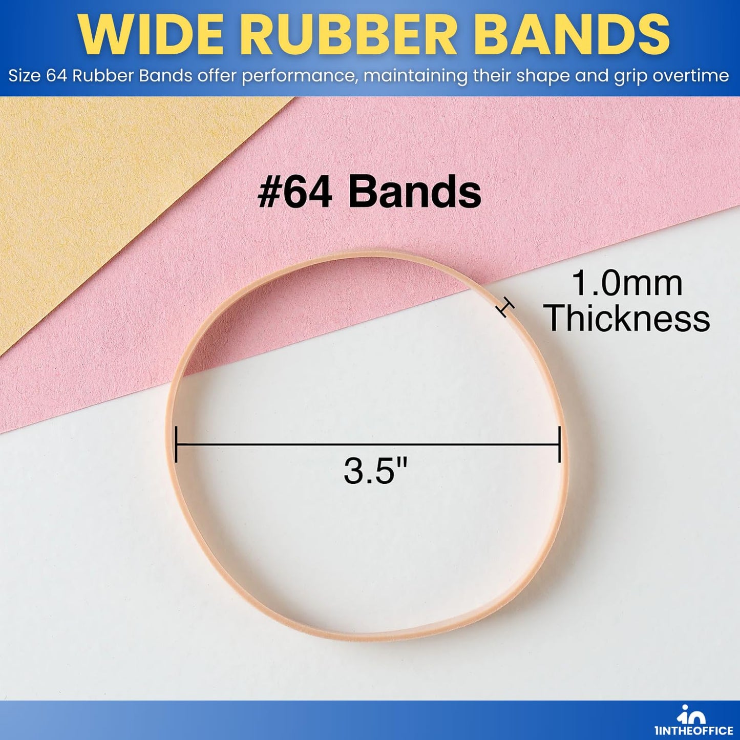 1InTheOffice Thick Heavy Duty Rubber Bands, Beige, Size 64, 380 Pack