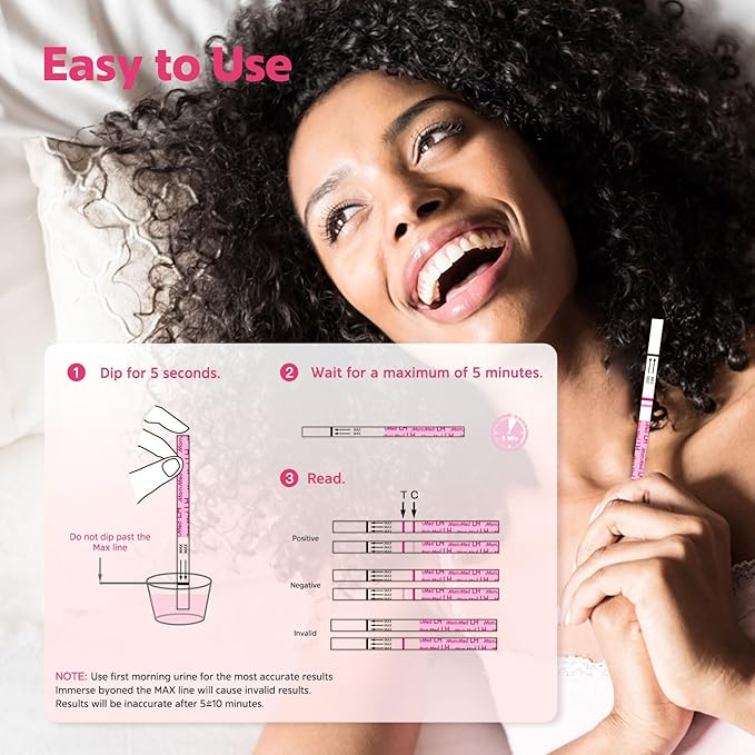 MomMed Ovulation Test Strips (LH25) with 25 Collection Cups, Reliable LH Surge Predictor OPK Kit, Accurately Track Ovulation Test, High Sensitivity Result for Women Home Testing, Pink