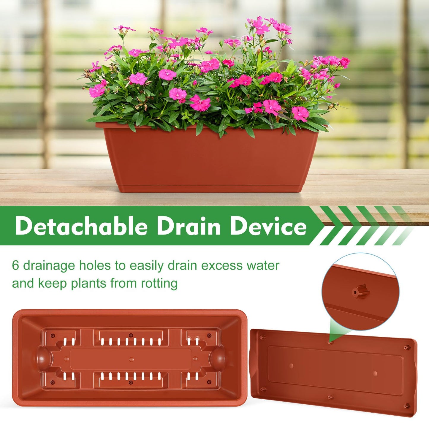 ETELI Railing Planter Box 6 Pack Balcony Planters Railing Hanging with Metal Brackets Window Boxes Deck Rail Planter for Outdoor Indoor Porch Garden Patio, Red & Black